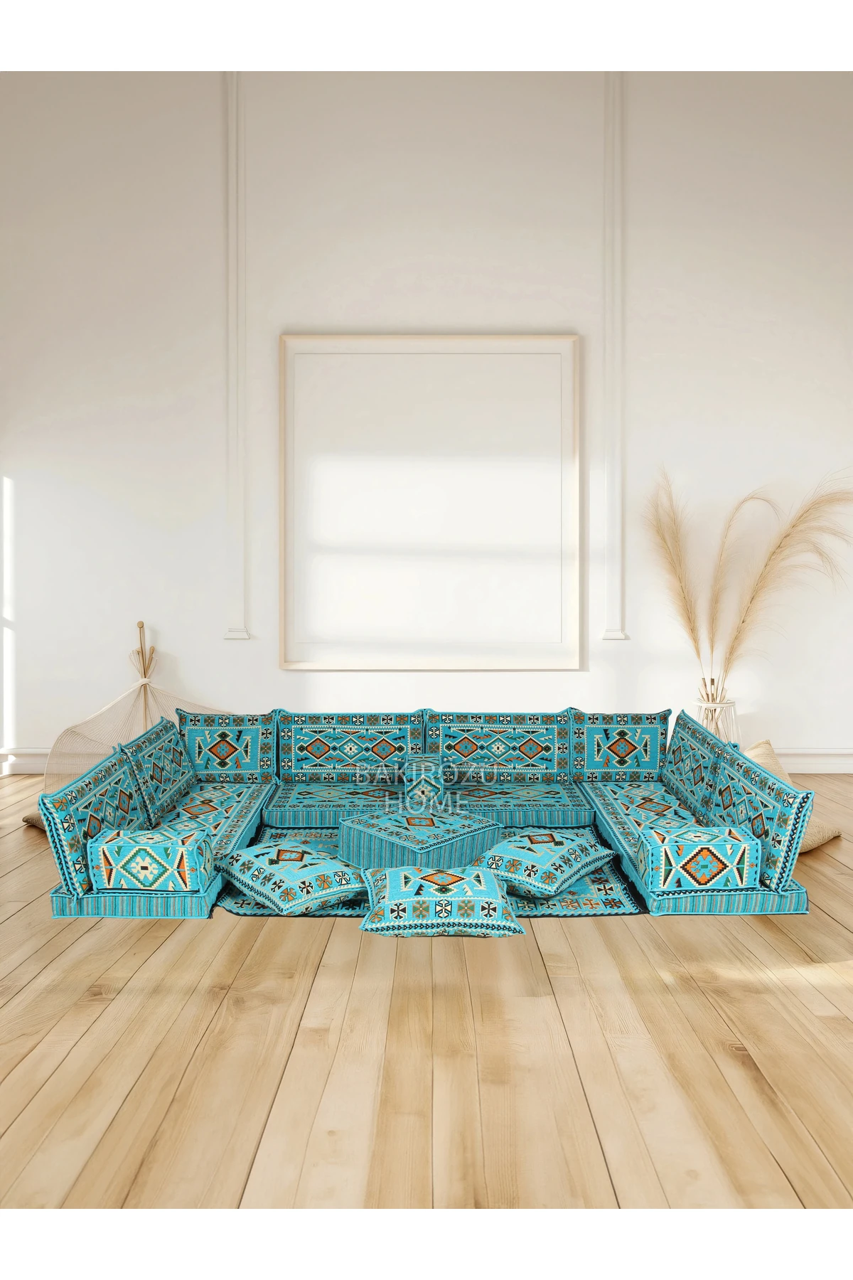 Şark Köşesi Takımı Kahve Anadolu Modeli Koltuk Takımı Sünger Dahil 19 Parça - Turkuaz