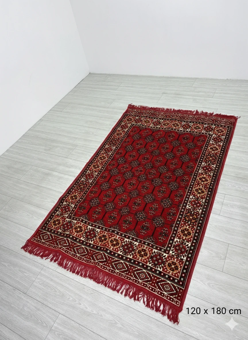 Pamuk Polyester Karışımlı Modern Otantik Kilim - Buhara Kırmızı Modeli Yıkanabilir Kilim