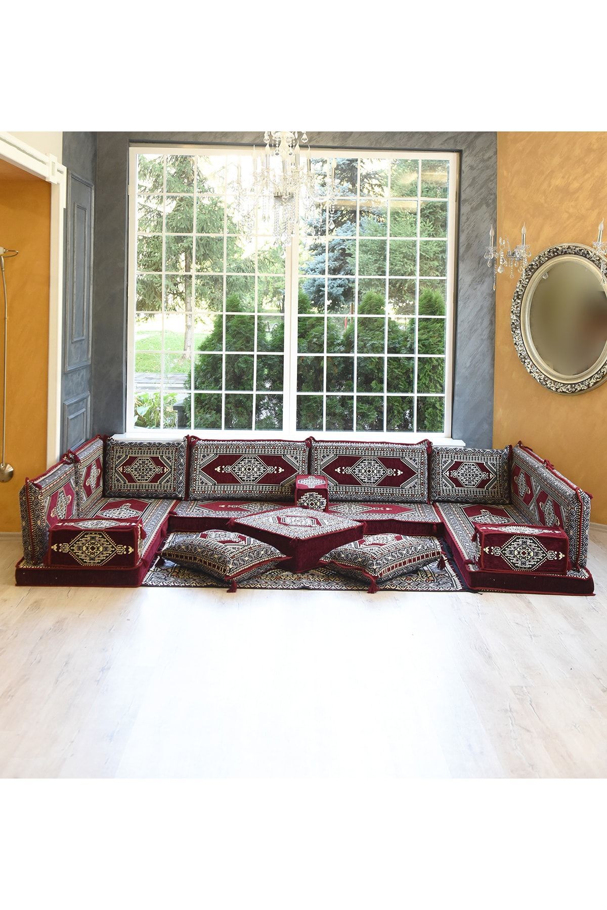 Şark Köşesi Takımı Konsepti Saraylı Bordo Modeli Koltuk Takımı Sünger Dahil (18 Parça)