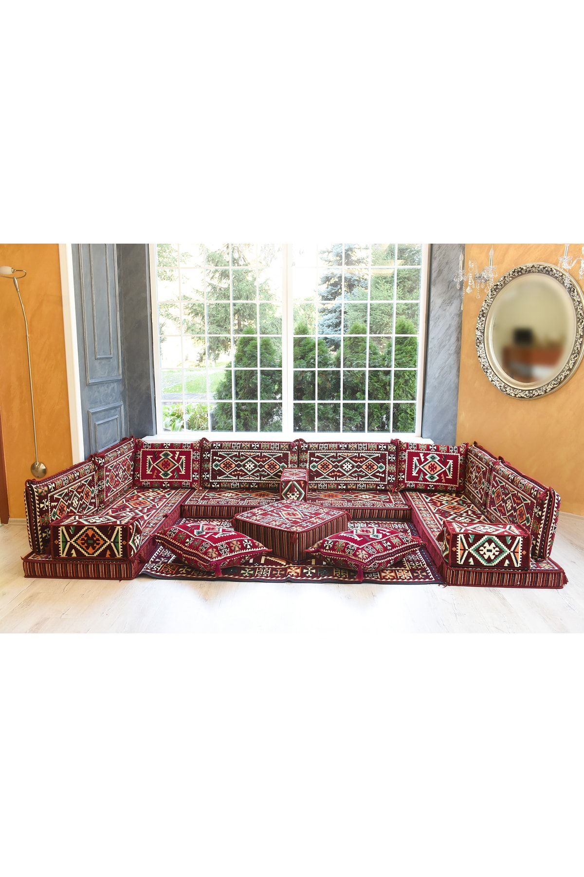 Şark Köşesi Takımı Konsepti Bordo Anadolu Modeli Koltuk Takımı Sünger Dahil (18 Parça)