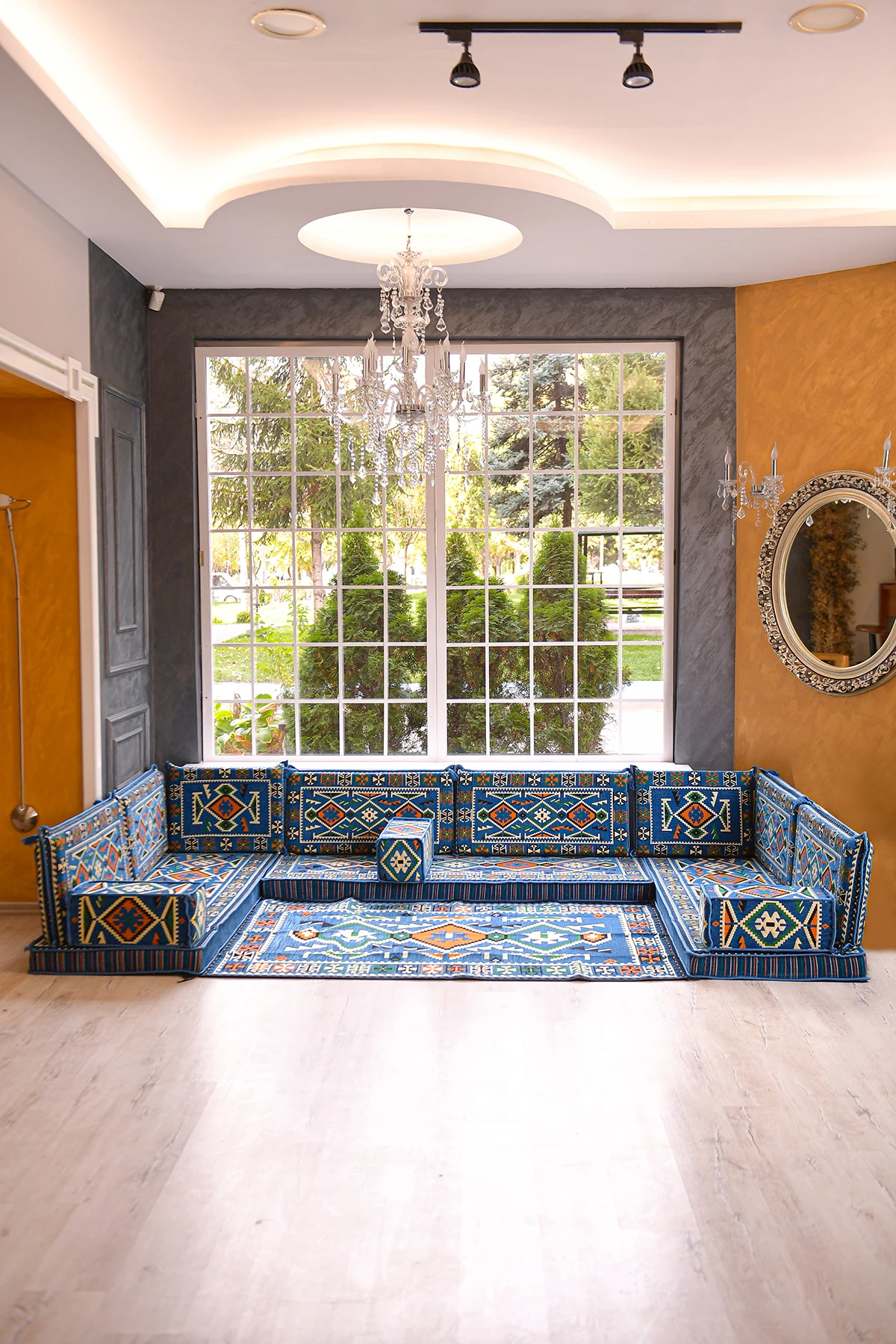 Şark Köşesi Takımı Konsepti Mavi Anadolu Modeli Koltuk Takımı Sünger Dahil (15 Parça)