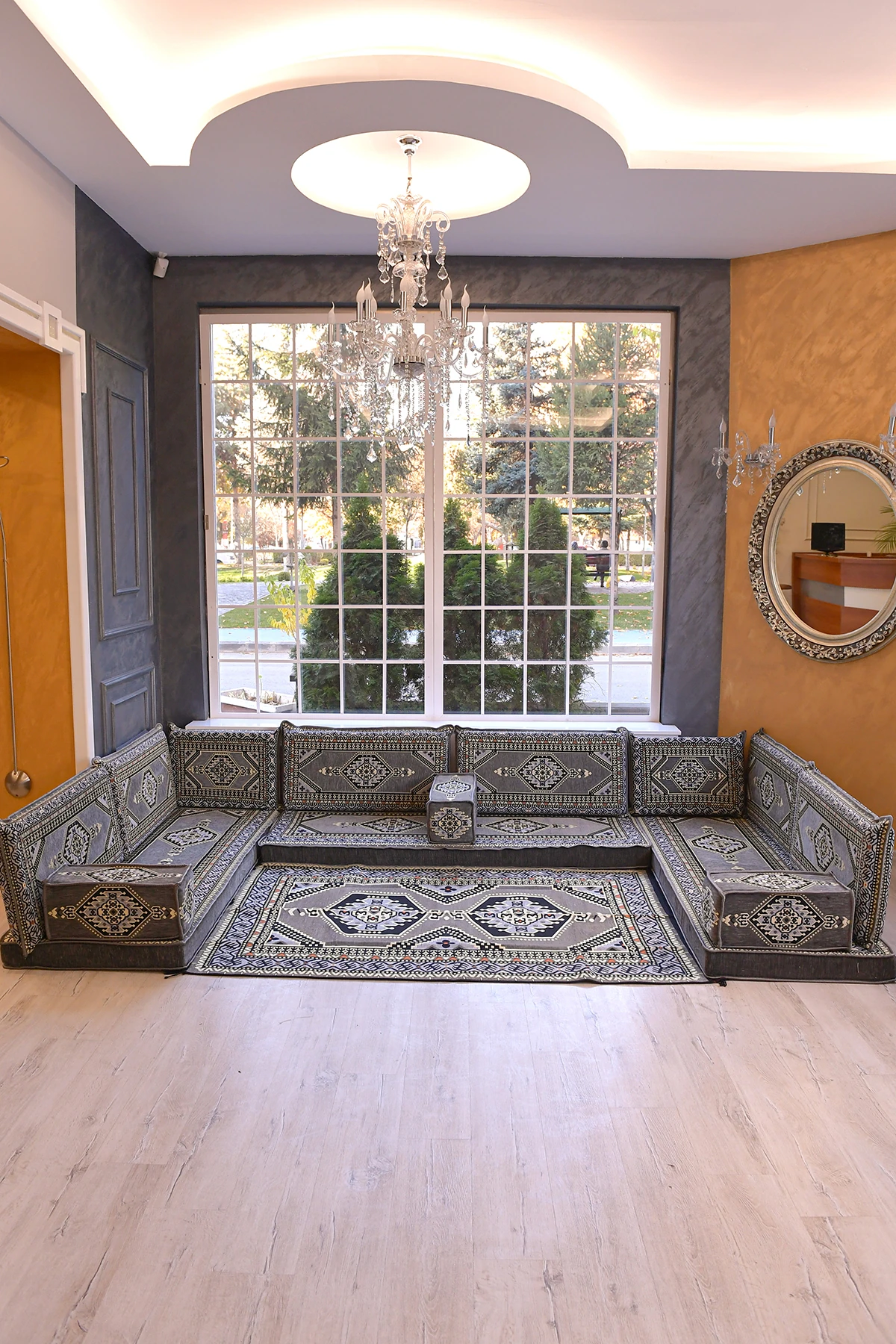 Şark Köşesi Takımı Konsepti Yahyalı Gri Modeli Koltuk Takımı Sünger Dahil (15 Parça)