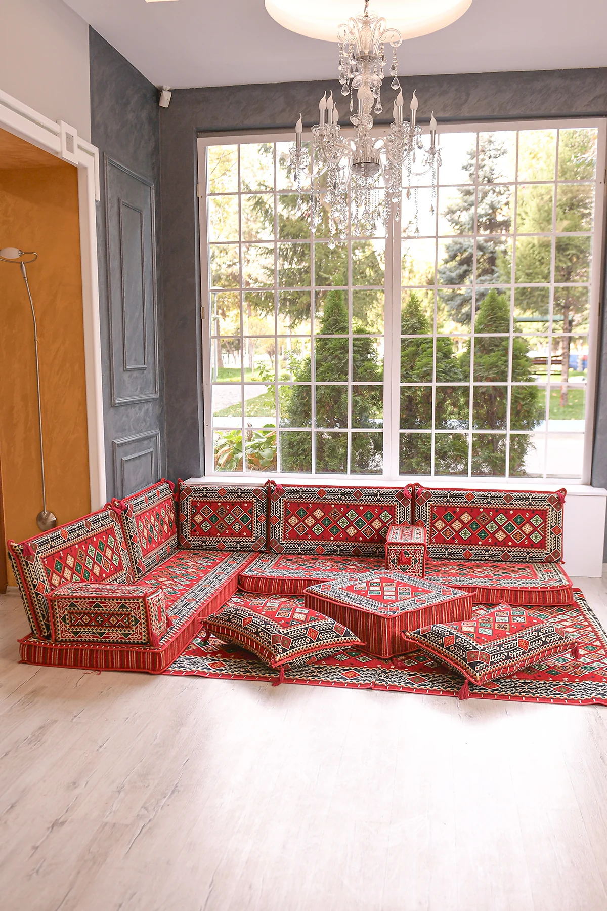 Şark Köşesi Takımı Konsepti Kırmızı Şili Modeli Koltuk Takımı Sünger Dahil (13 Parça)
