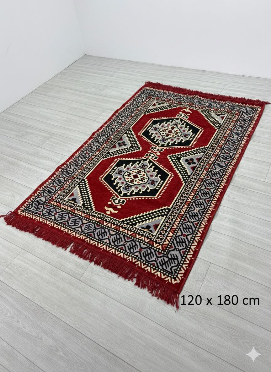 Pamuk Polyester Karışımlı Modern Otantik Kilim - Yahyalı Kırmızı Modeli Yıkanabilir Kilim