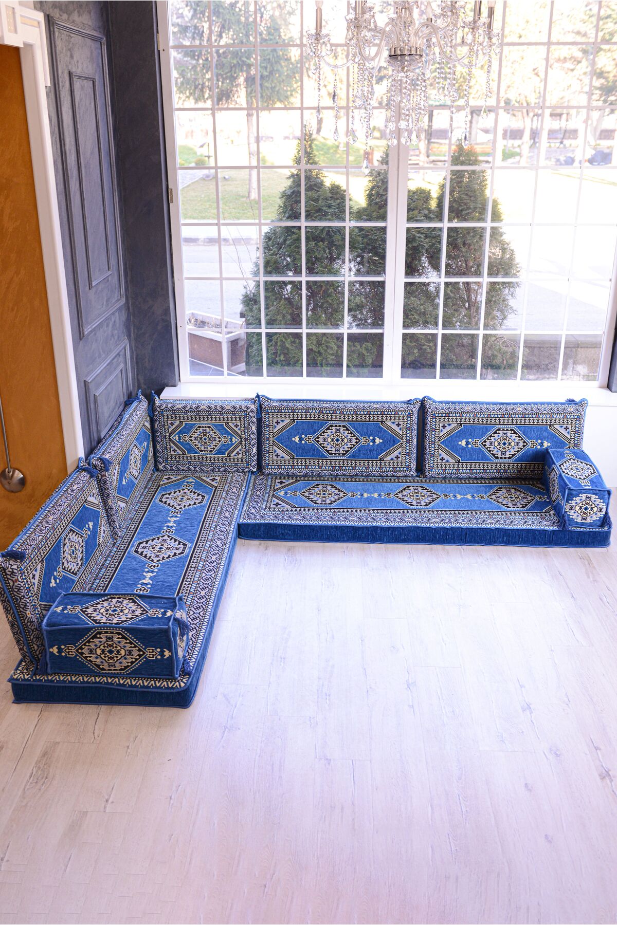 Şark Köşesi Takımı Konsepti Mavi Yahyalı Modeli Koltuk Takımı Sünger Dahil (9 Parça)