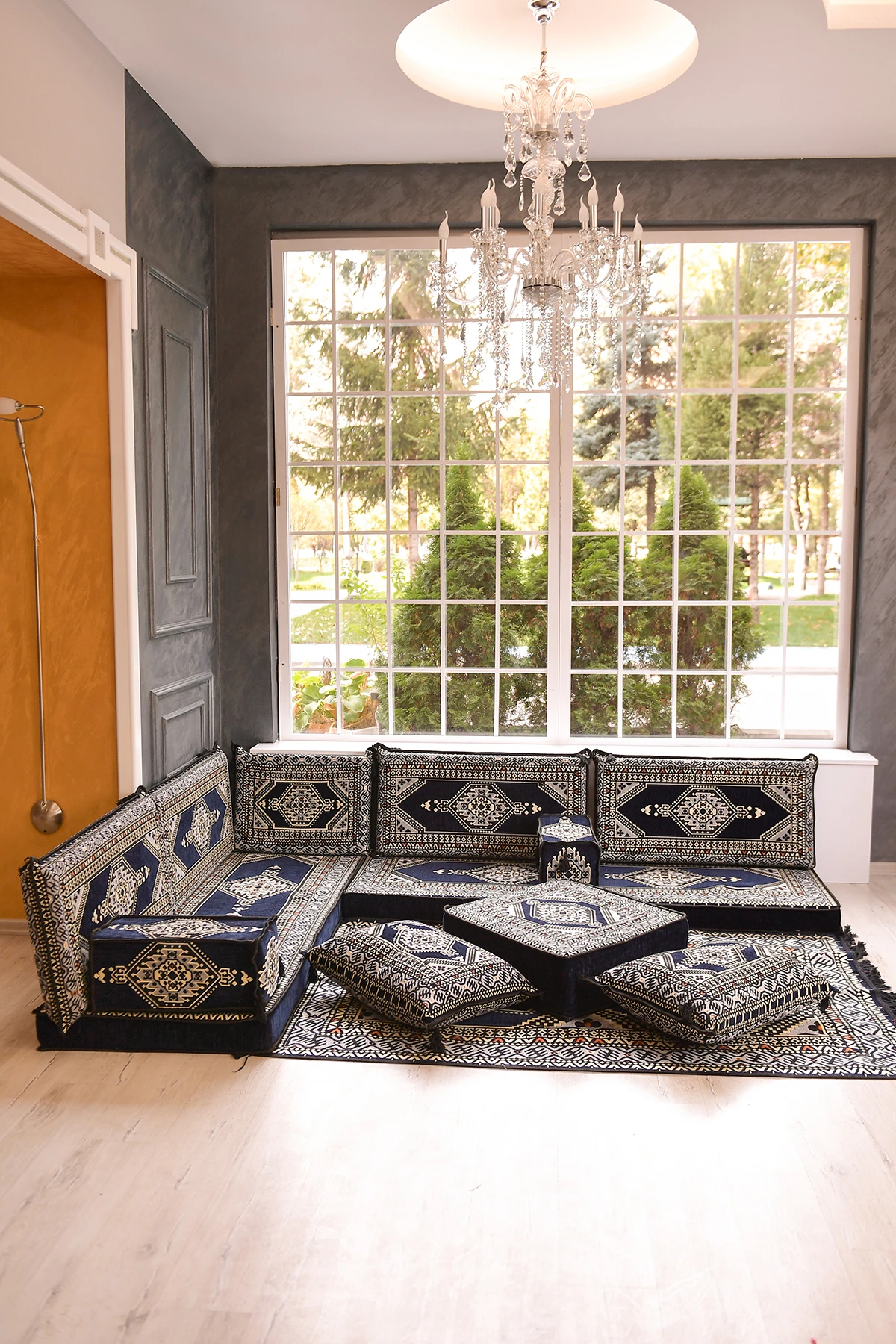 Şark Köşesi Takımı Konsepti Yahyalı Lacivert Modeli Koltuk Takımı Sünger Dahil (13 Parça)