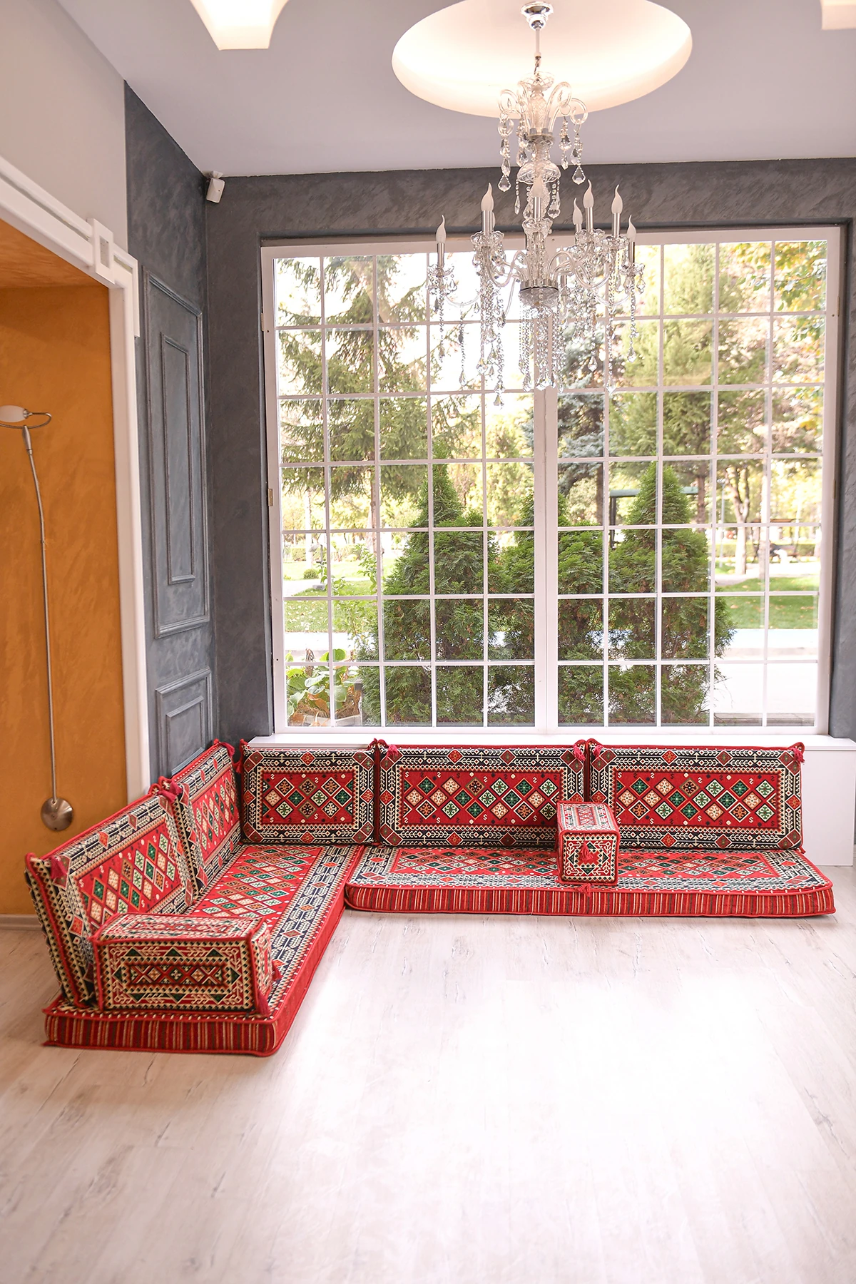 Şark Köşesi Takımı Konsepti Kırmızı Şili Modeli Koltuk Takımı Sünger Dahil (9 Parça)