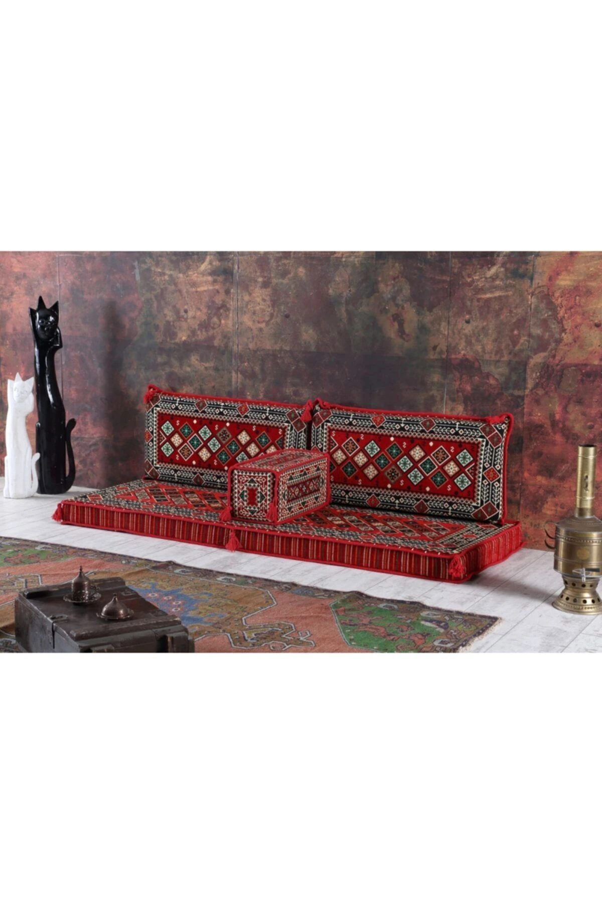 1.kalite Şark Köşesi Takımı Şili Kırmızı Modeli Sünger Dahil (4 Parça)