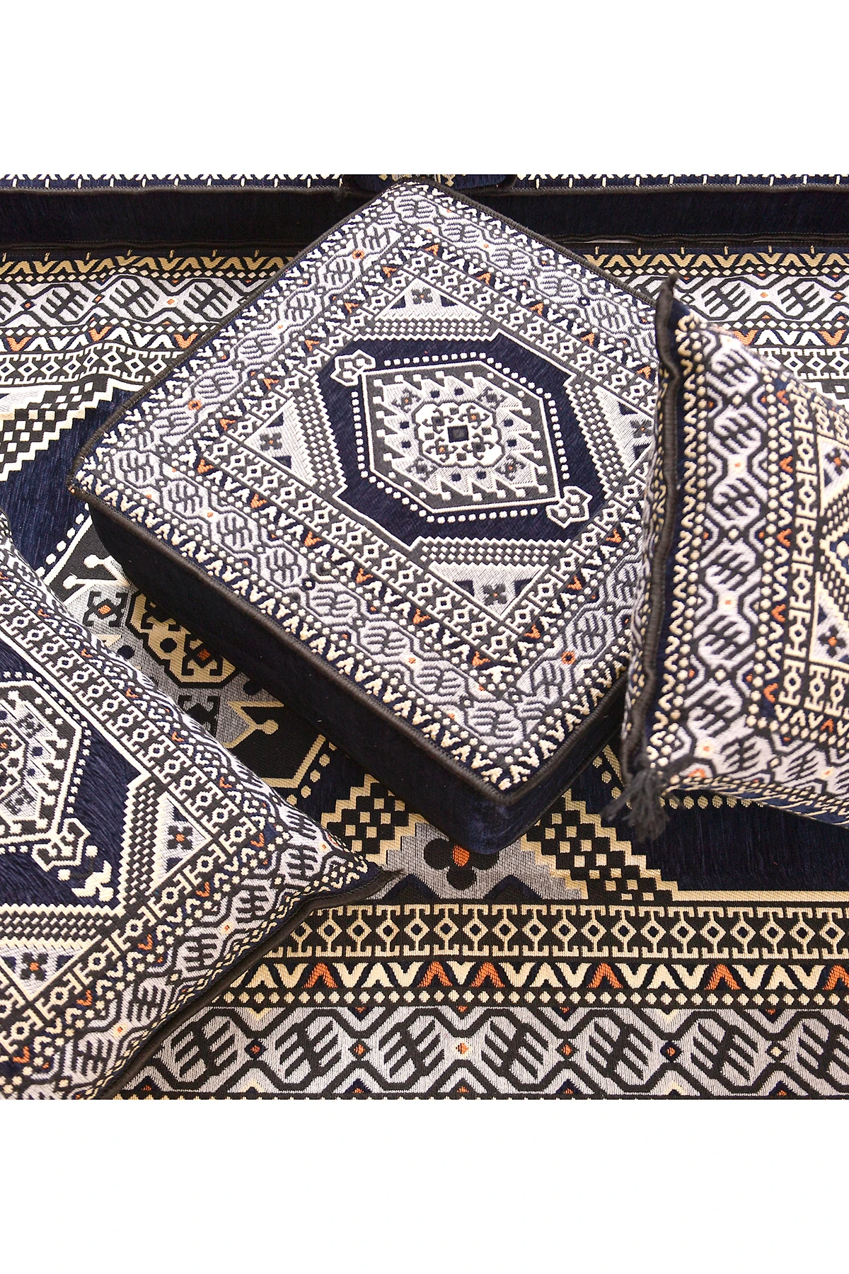 Şark Köşesi Takımı Konsepti Yahyalı Lacivert Modeli Koltuk Takımı Sünger Dahil (13 Parça)