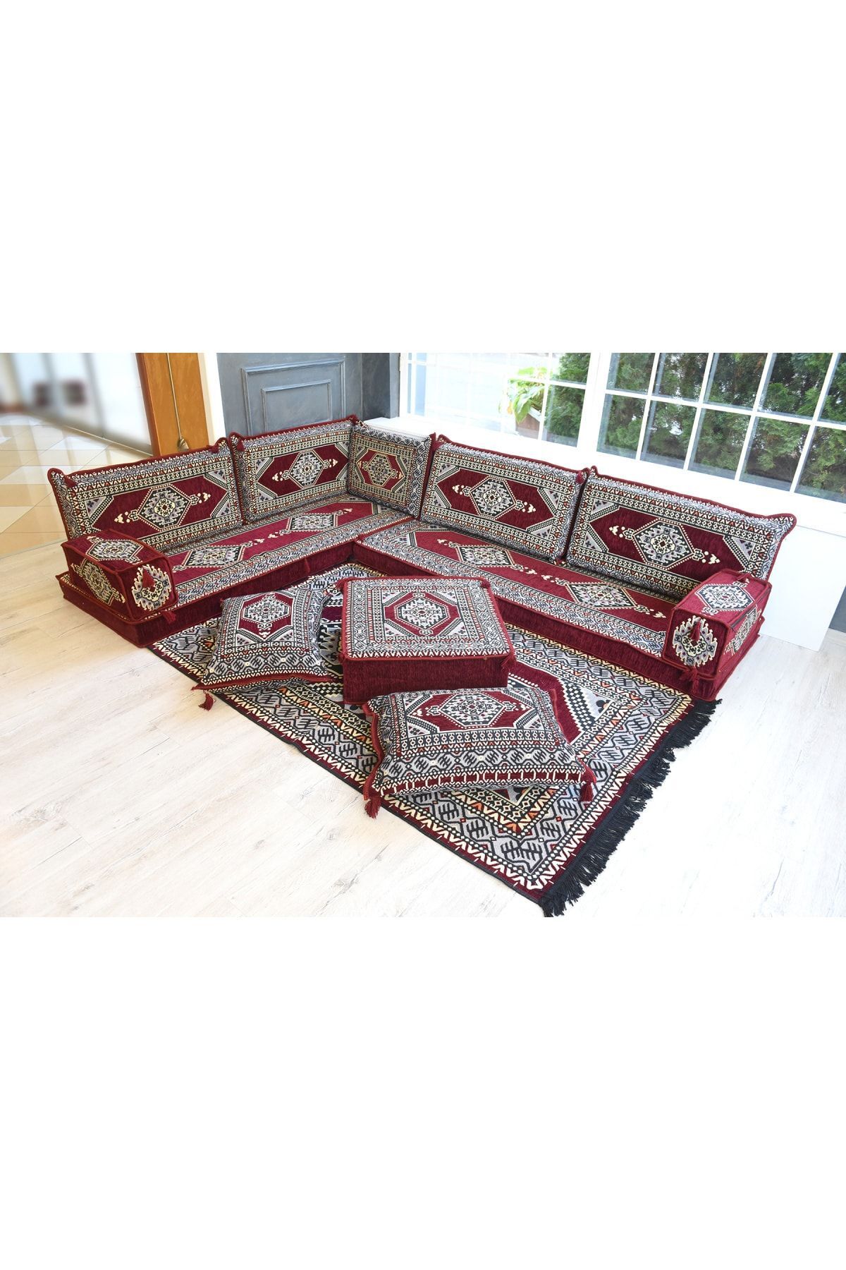 Şark Köşesi Takımı Konsepti Saraylı Bordo Modeli Koltuk Takımı Sünger Dahil (13 Parça)