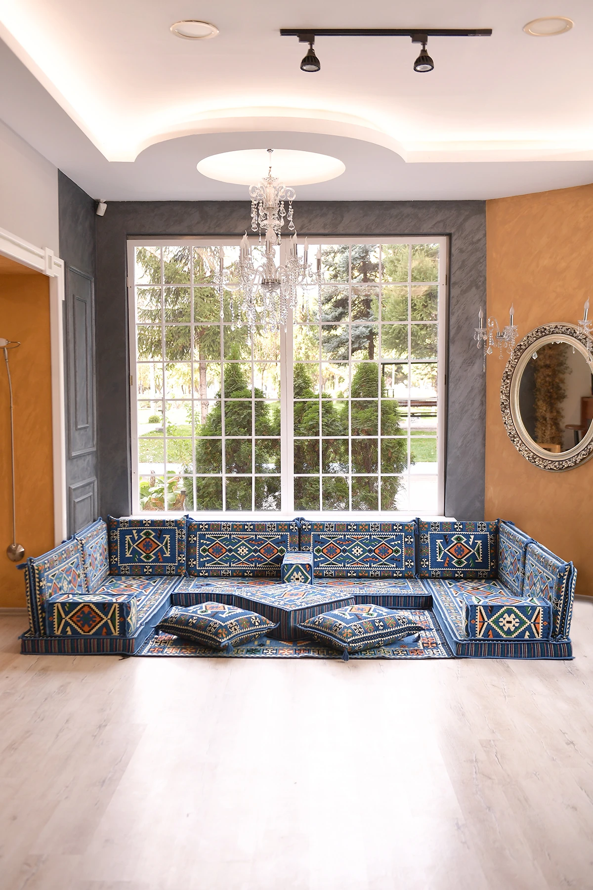 Şark Köşesi Takımı Konsepti Mavi Anadolu Modeli Koltuk Takımı Sünger Dahil (18 Parça)