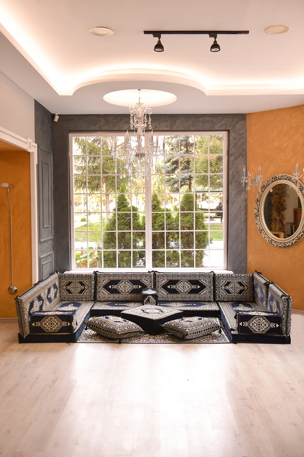 Şark Köşesi Takımı Konsepti Yahyalı Lacivert Modeli Koltuk Takımı Sünger Dahil (18 Parça)