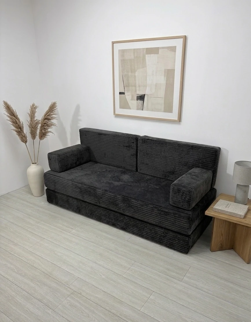 Premium Fitilli Kadife Kumaş, Konforlu Yer Kanepesi ,Modüler Koltuk Takımı - Antrasit