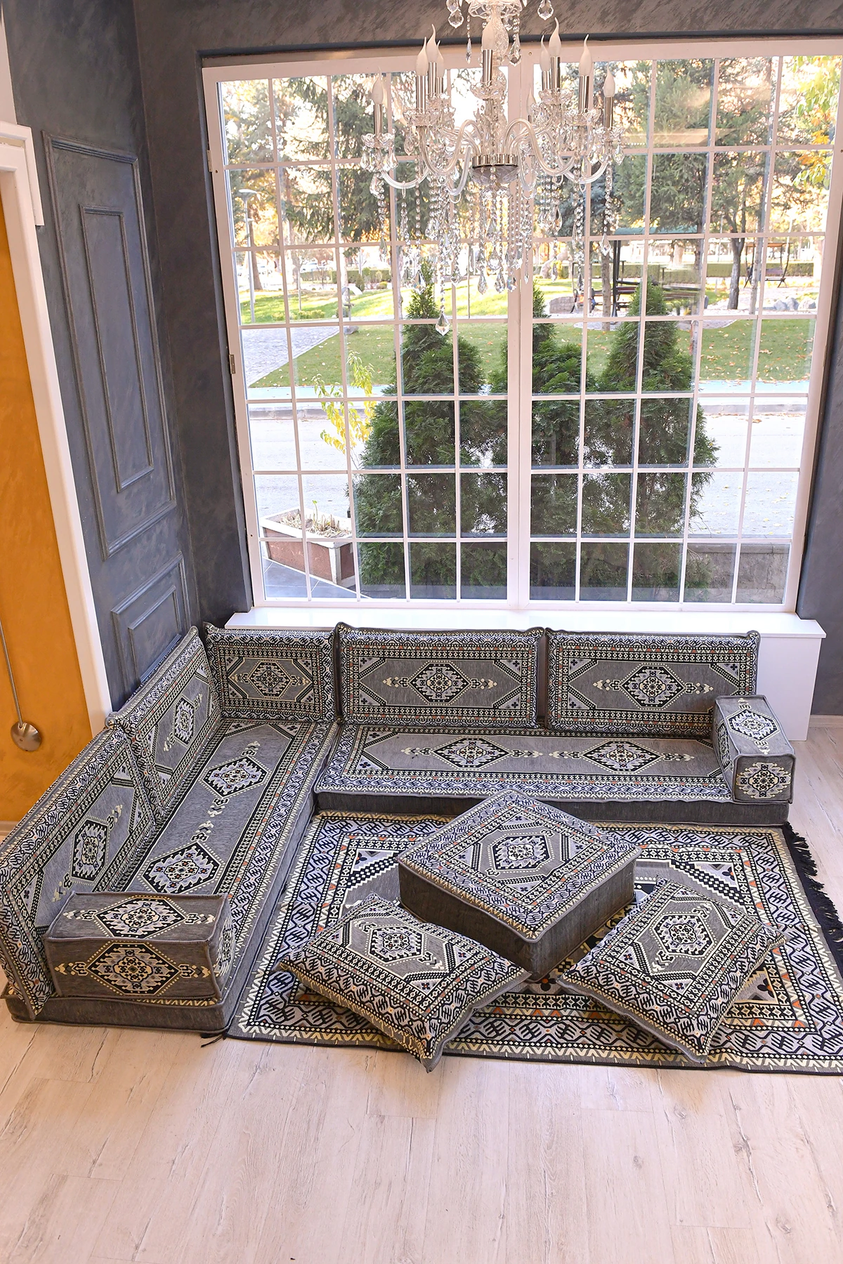 Şark Köşesi Takımı Konsepti Yahyalı Gri Modeli Koltuk Takımı Sünger Dahil (13 Parça)