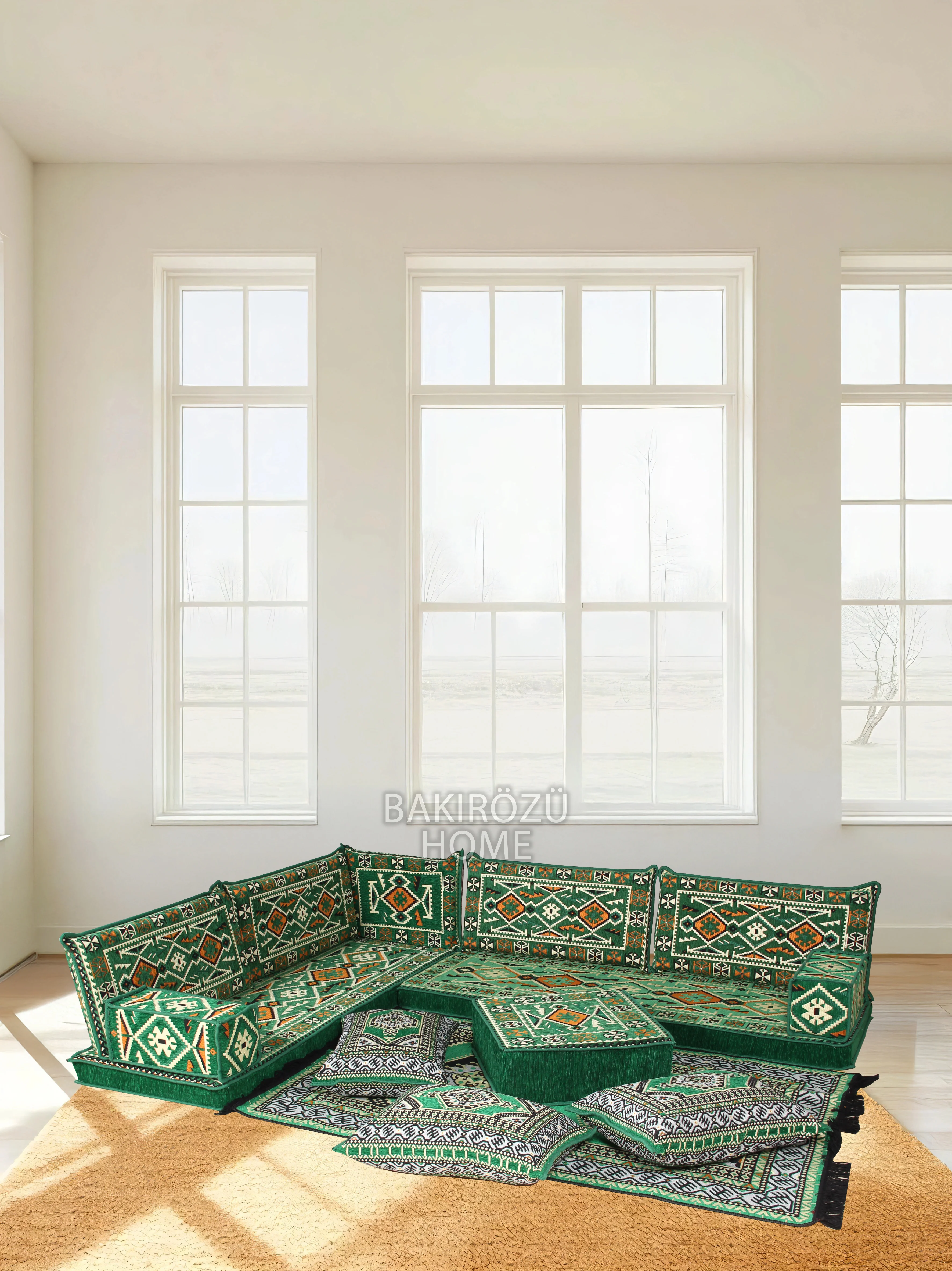 Şark Köşesi Takımı Anadolu Modeli Koltuk Takımı Sünger Dahil 14 Parça - Yeşil