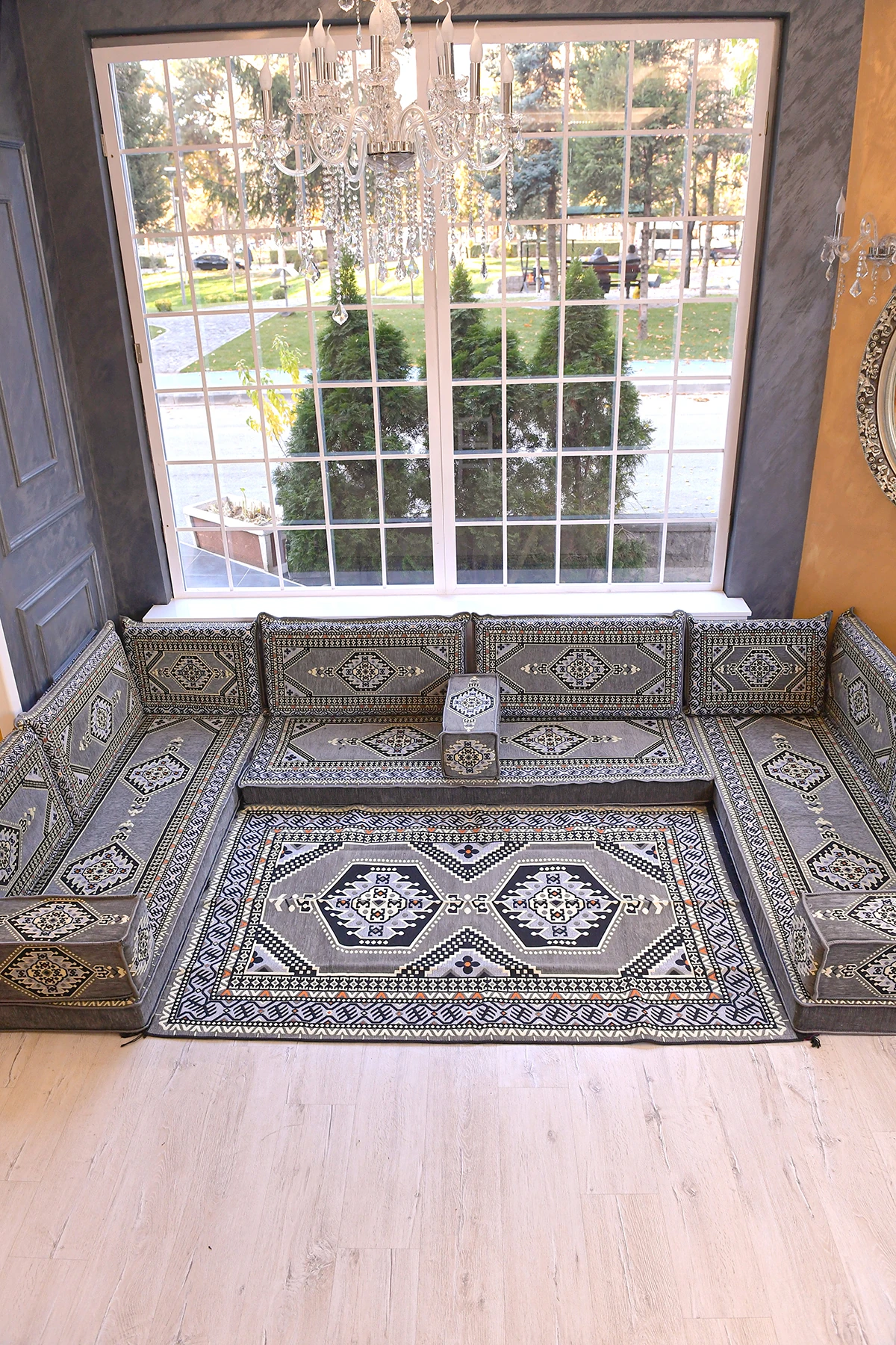 Şark Köşesi Takımı Konsepti Yahyalı Gri Modeli Koltuk Takımı Sünger Dahil (15 Parça)