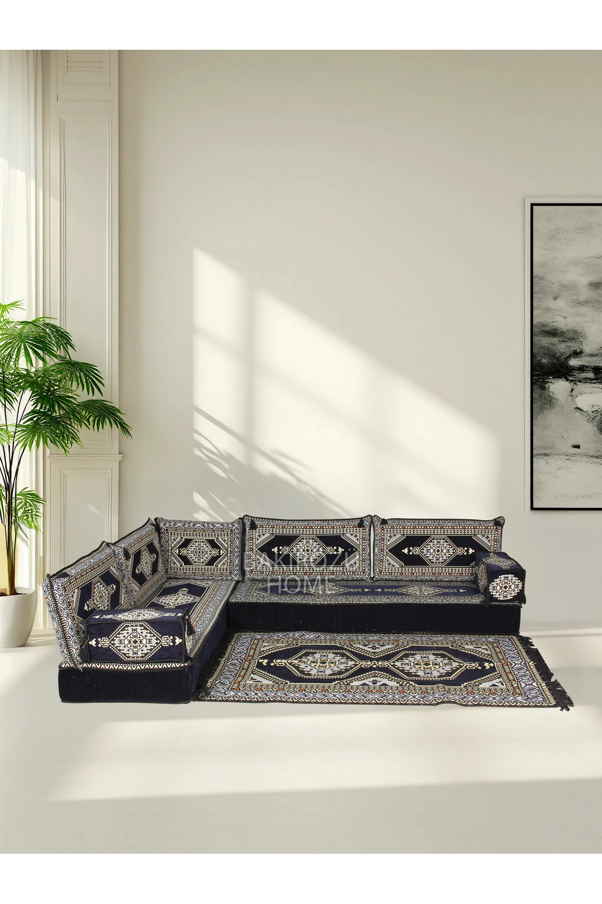 Şark Köşesi Takımı (20 CM MİNDER KALINLIĞI) Mavi Yahyalı Modeli 10 Parça - Lacivert