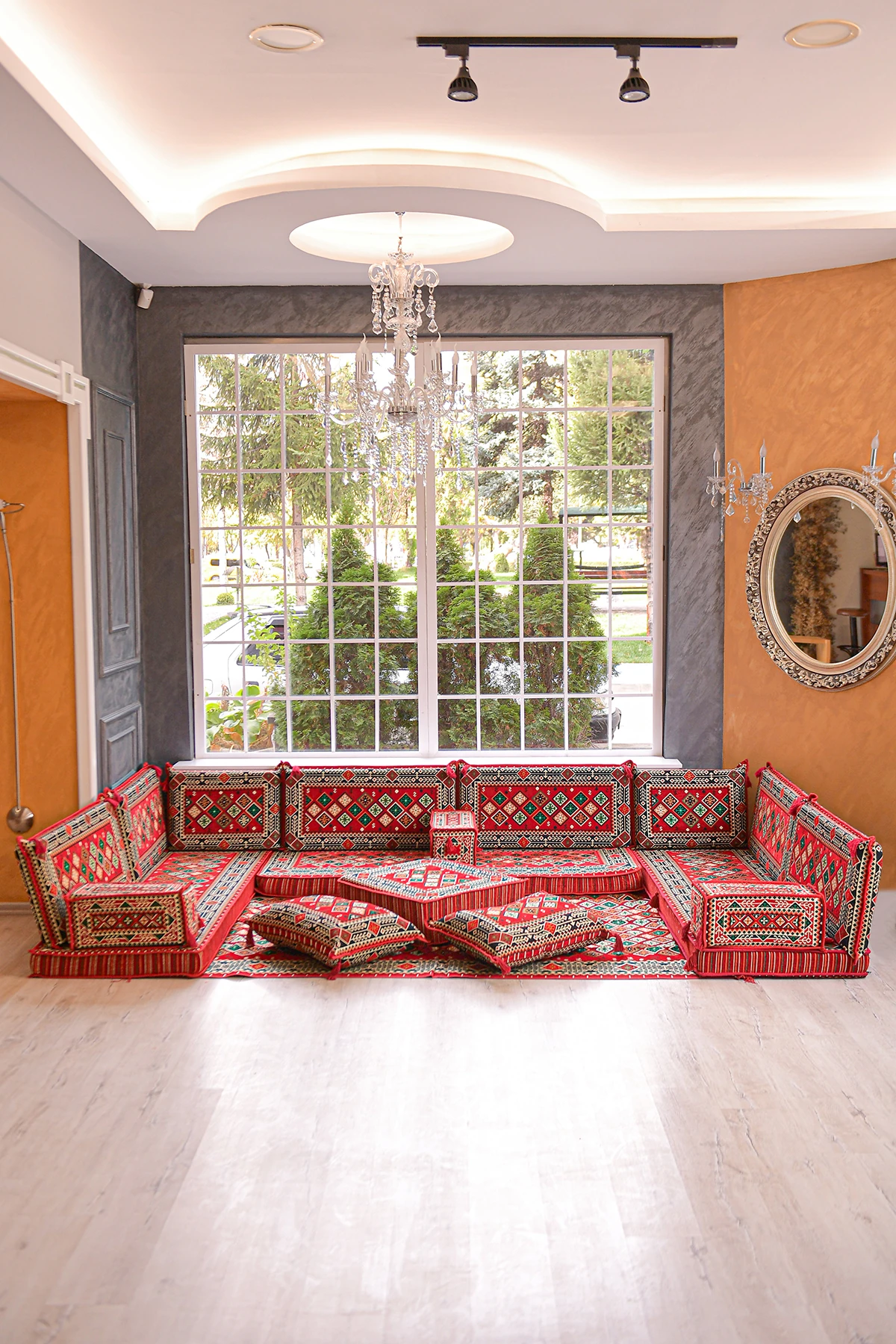 Şark Köşesi Takımı Konsepti Kırmızı Şili Modeli Koltuk Takımı Sünger Dahil (18 Parça)