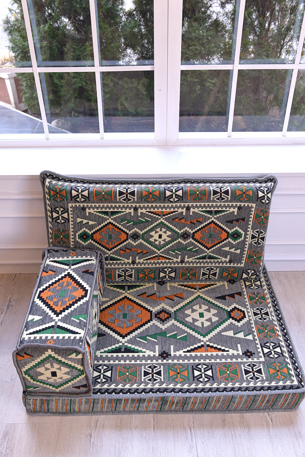 Şark Köşesi Takımı , 95 Cm Yer Minderi Takımı Anadolu Gri Modeli (3 Parça)