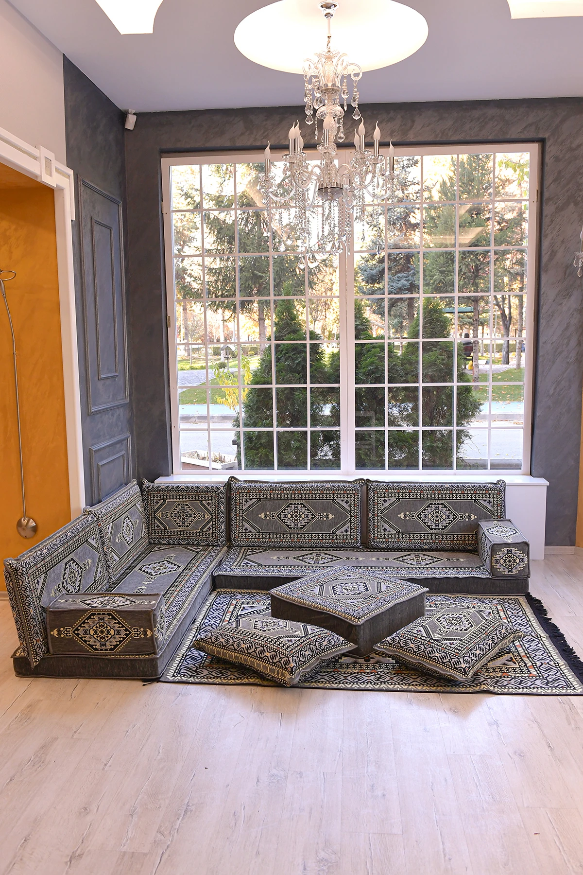 Şark Köşesi Takımı Konsepti Yahyalı Gri Modeli Koltuk Takımı Sünger Dahil (13 Parça)