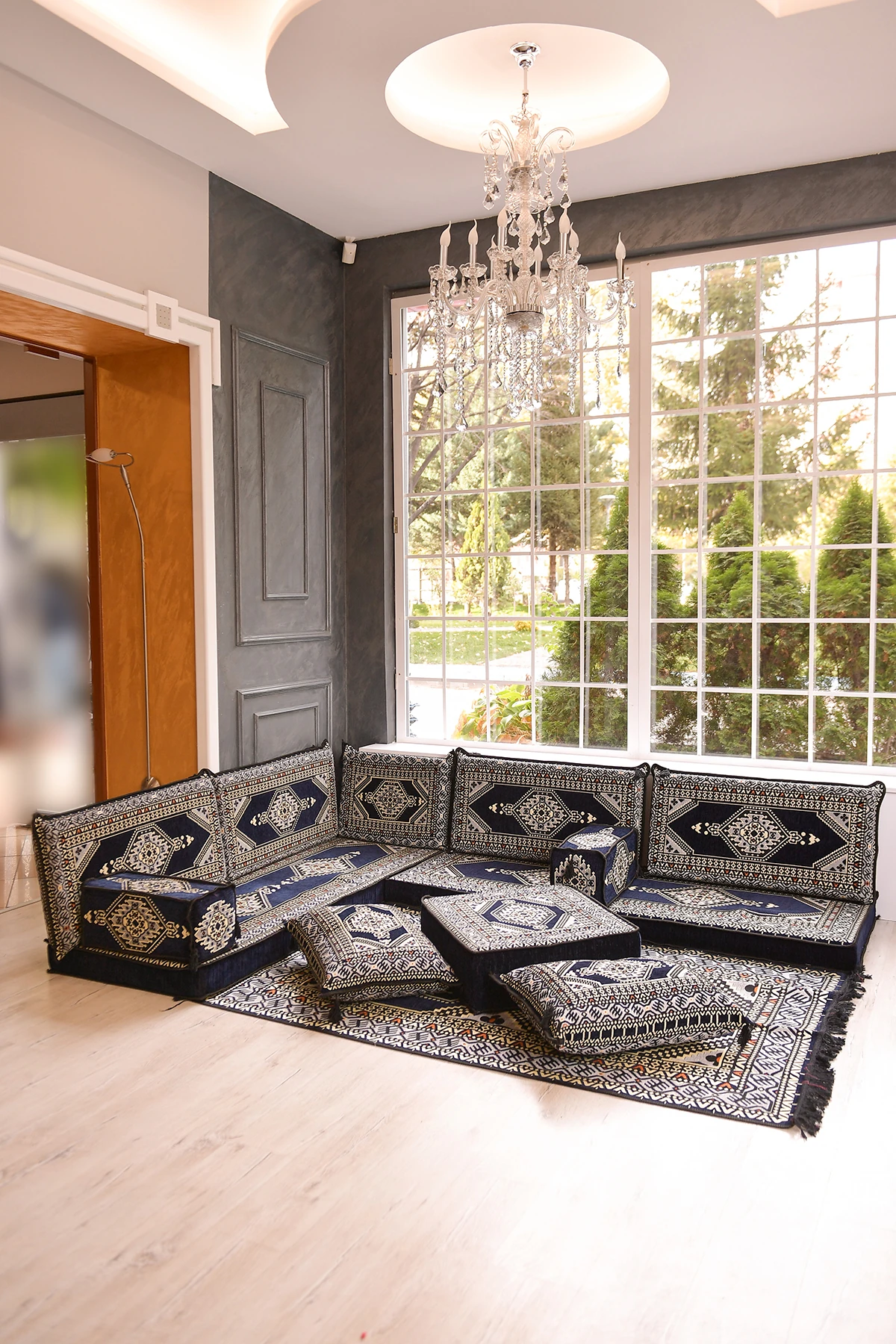 Şark Köşesi Takımı Konsepti Yahyalı Lacivert Modeli Koltuk Takımı Sünger Dahil (13 Parça)