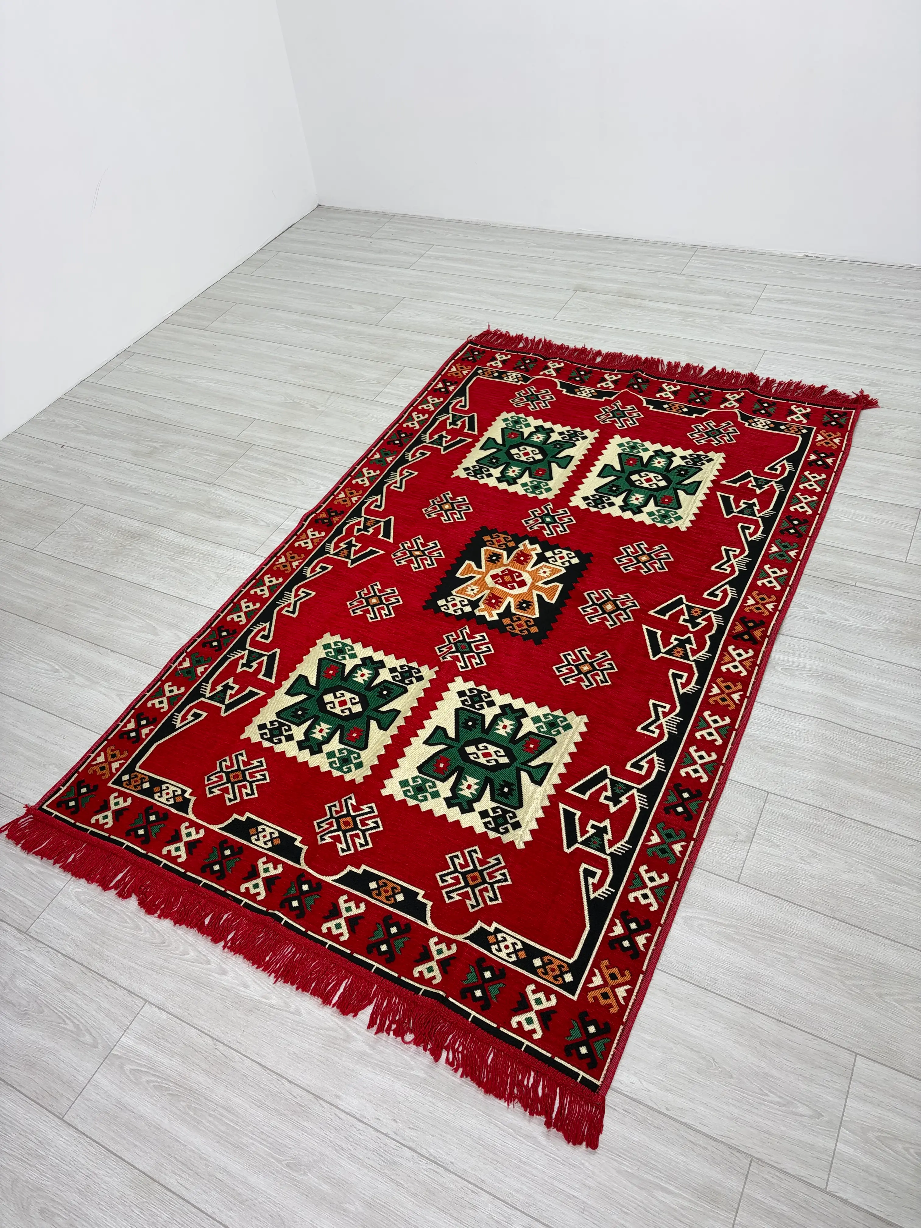 Pamuk Polyester Karışımlı Modern Otantik Kilim - Bergama Modeli Yıkanabilir Kilim
