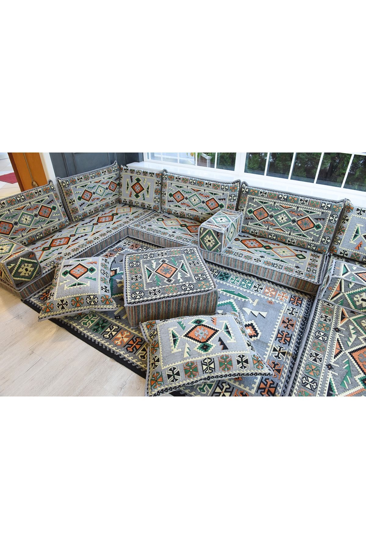 Şark Köşesi Takımı Konsepti Gri Anadolu Modeli Koltuk Takımı Sünger Dahil (18 Parça)