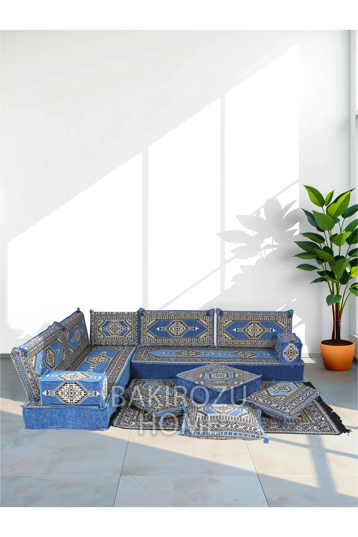 Şark Köşesi Takımı (20 CM MİNDER KALINLIĞI) Mavi Yahyalı Modeli 14 Parça - Mavi