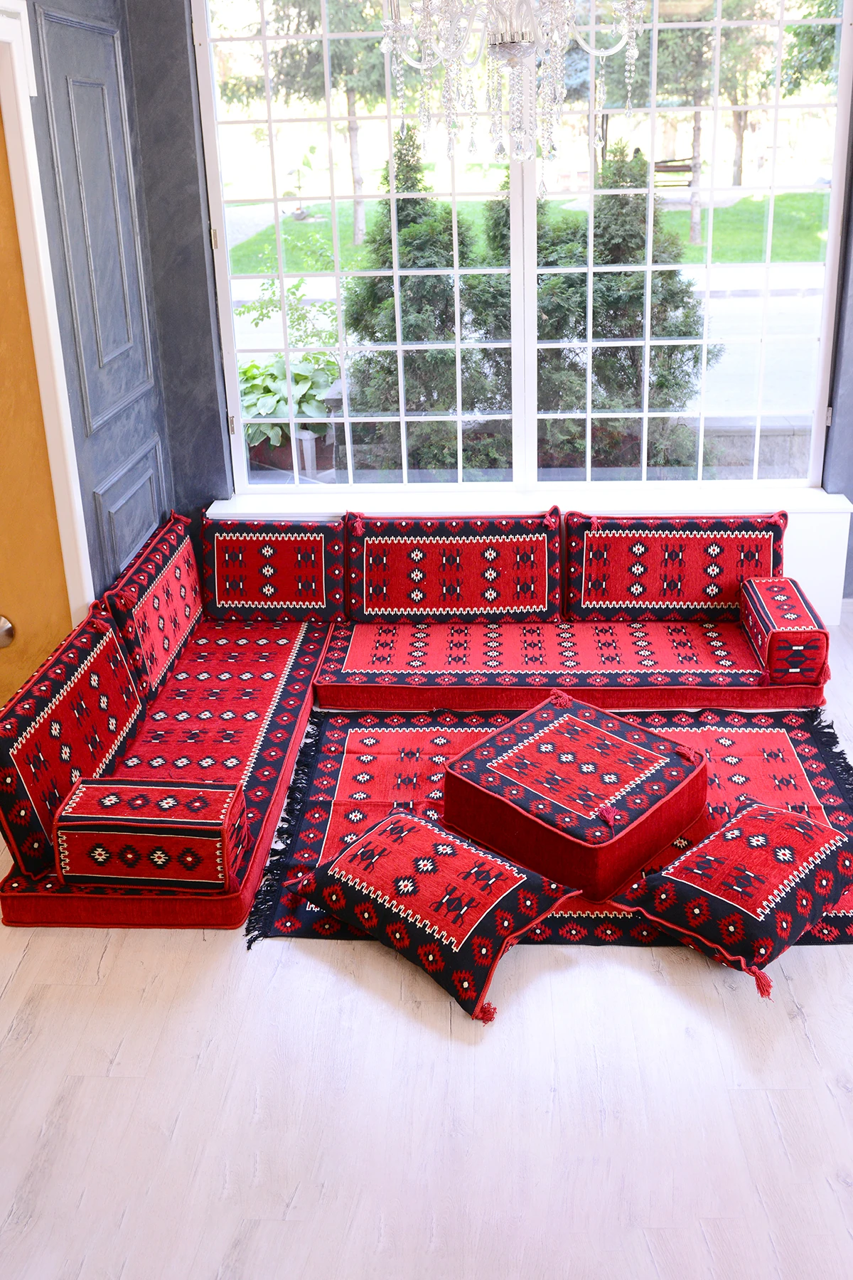 Şark Köşesi Takımı Konsepti Kırmızı Yemen Modeli Koltuk Takımı Sünger Dahil (13 Parça)