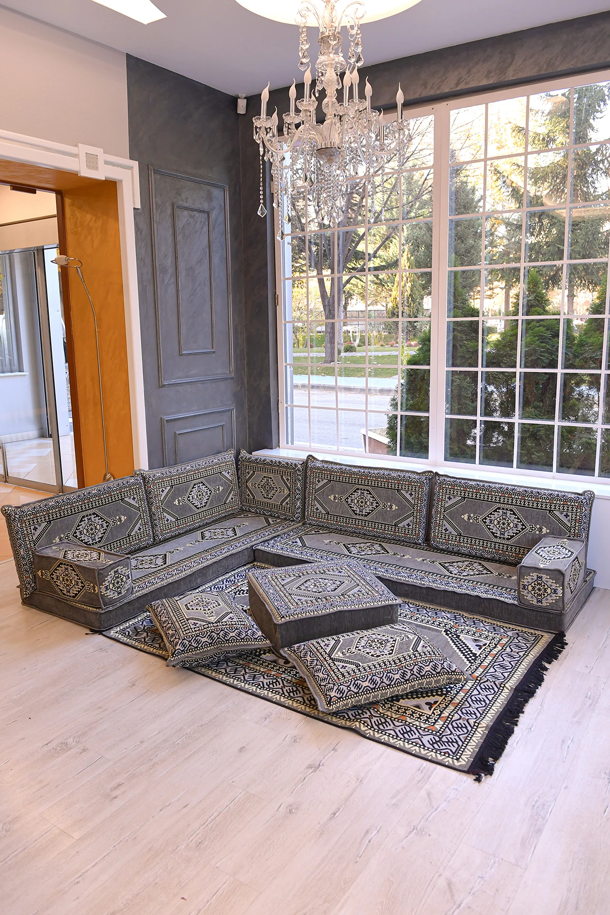 Şark Köşesi Takımı Konsepti Yahyalı Gri Modeli Koltuk Takımı Sünger Dahil (13 Parça)