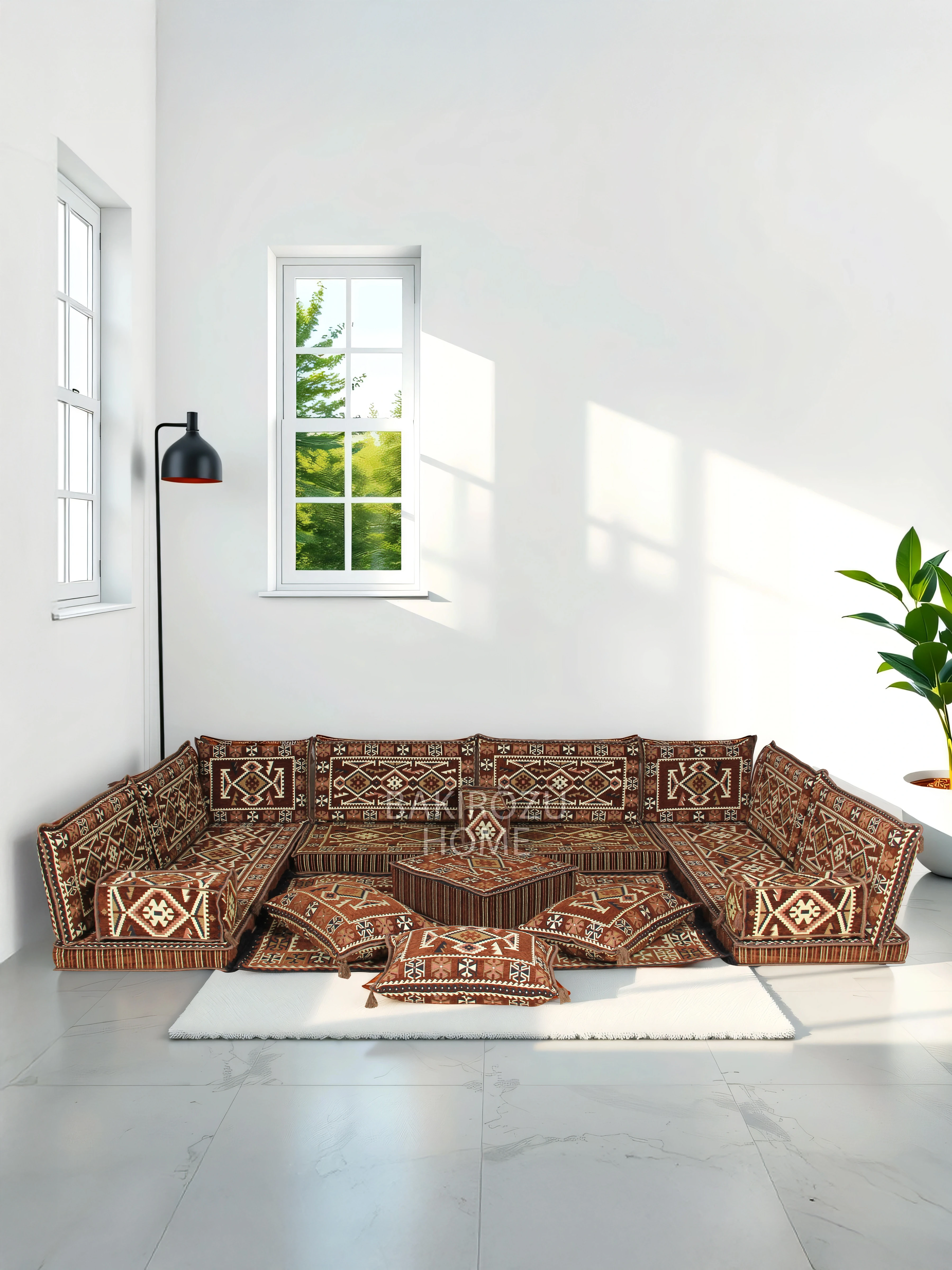 Şark Köşesi Takımı Kahve Anadolu Modeli Koltuk Takımı Sünger Dahil 19 Parça - Kahverengi