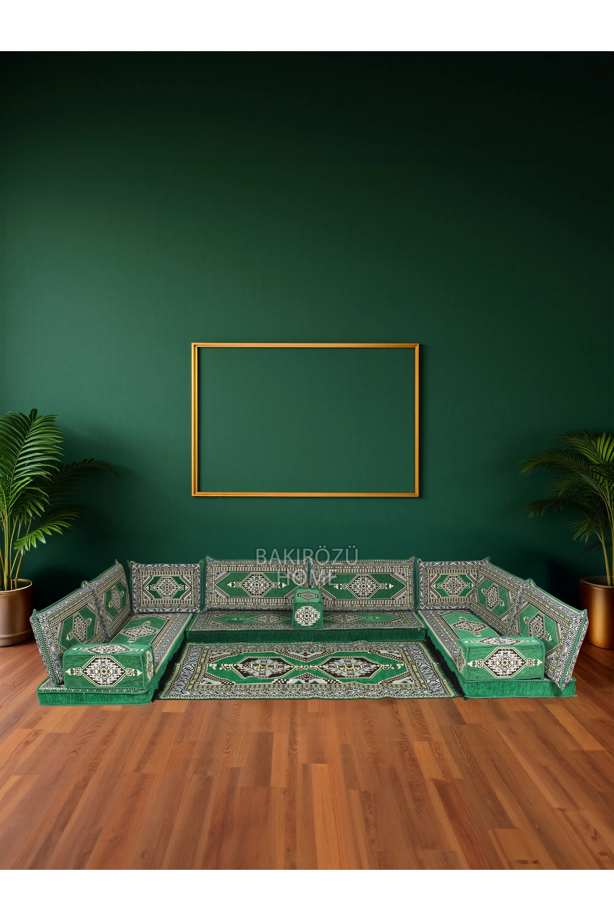 Şark Köşesi Takımı Yahyalı Yeşil Modeli Koltuk Takımı Sünger Dahil 15 Parça