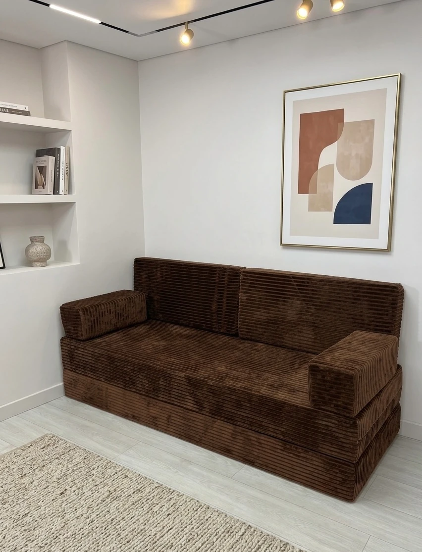Premium Fitilli Kadife Kumaş, Konforlu Yer Kanepesi ,Modüler Koltuk Takımı - Kahve