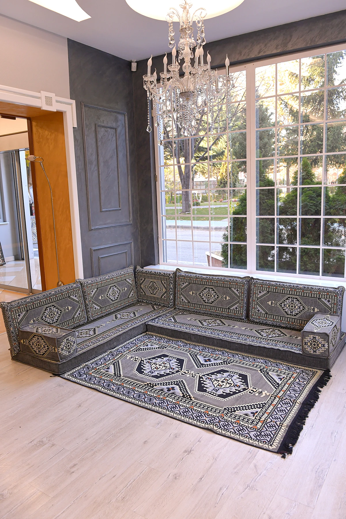 Şark Köşesi Takımı Konsepti Yahyalı Gri Modeli Koltuk Takımı Sünger Dahil (10 Parça)