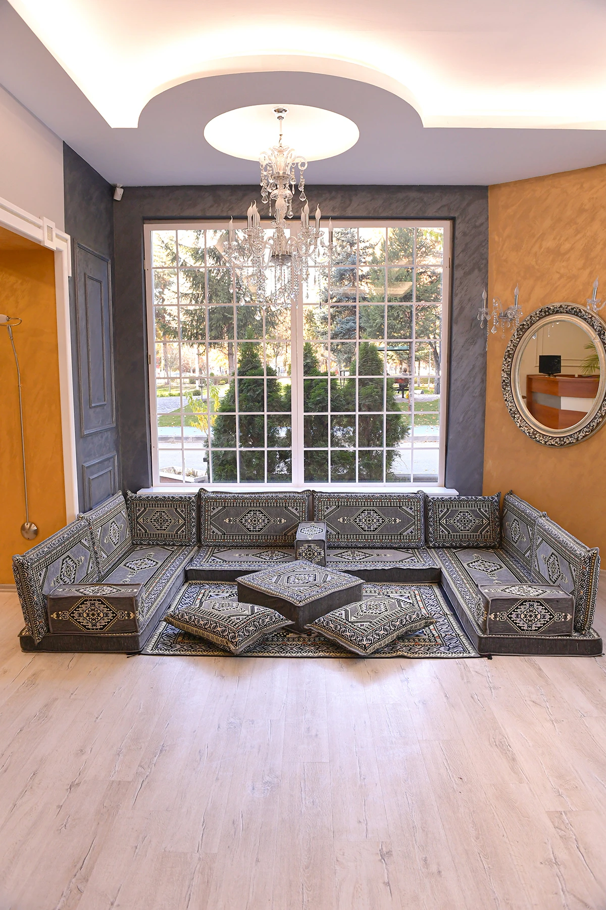 Şark Köşesi Takımı Konsepti Yahyalı Gri Modeli Koltuk Takımı Sünger Dahil (18 Parça)