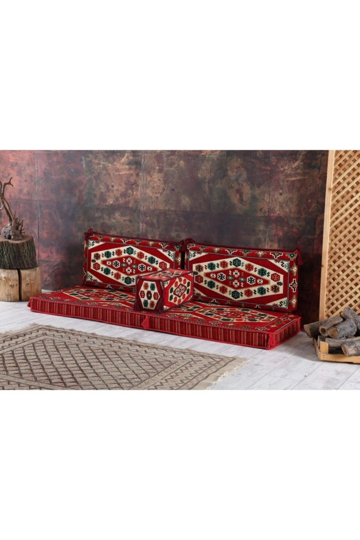 1.kalite Şark Köşesi Takımı Konsepti Yörük Kırmızı Modeli Sünger Dahil (13 Parça)