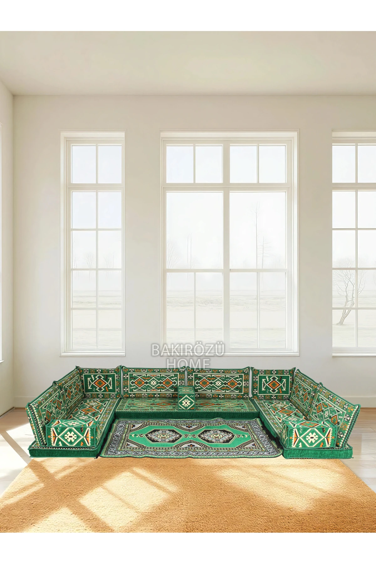 Şark Köşesi Takımı Kahve Anadolu Modeli Koltuk Takımı Sünger Dahil 15 Parça - Yeşil