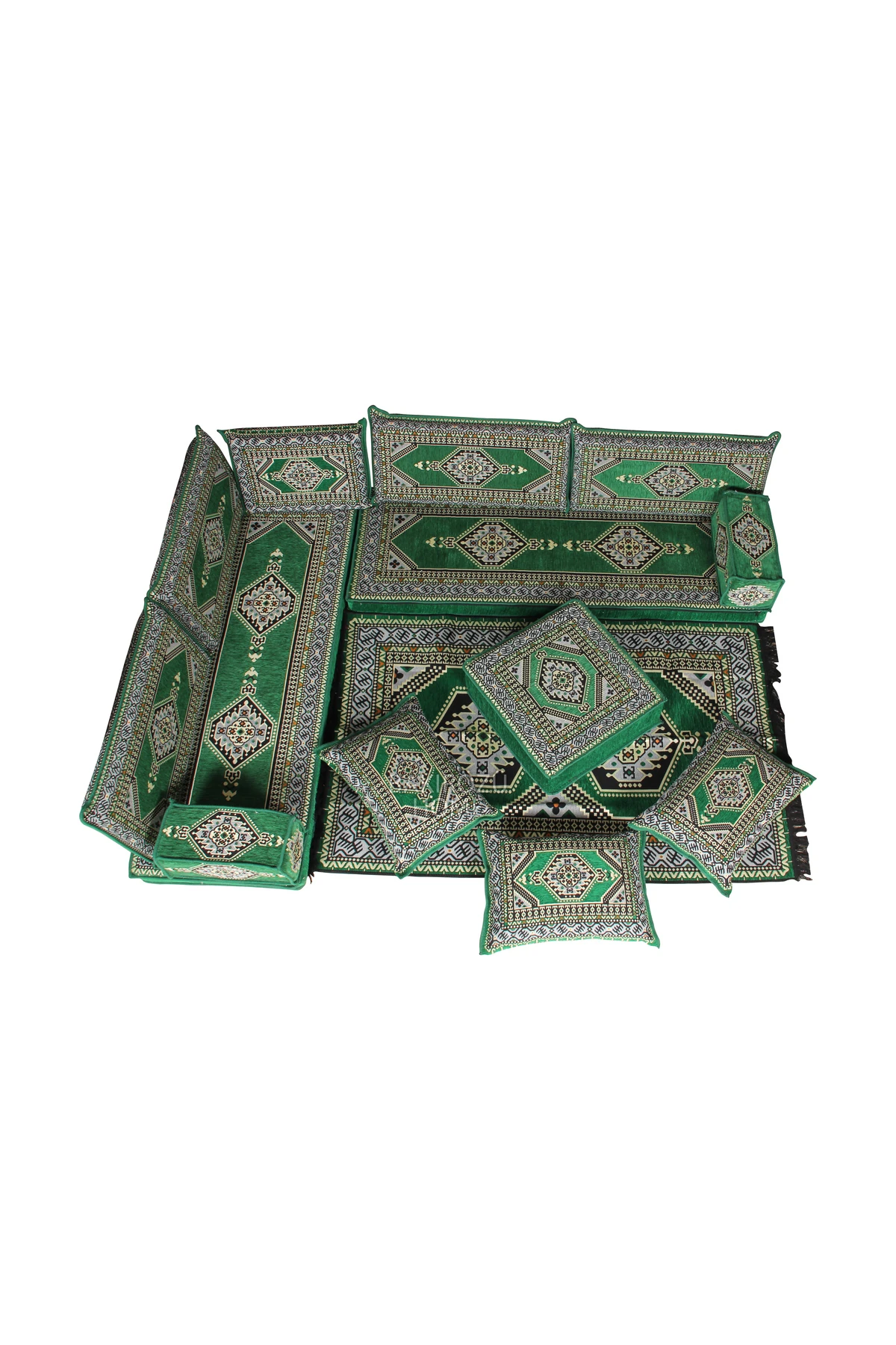 Şark Köşesi Takımı Yahyalı Yeşil Modeli Koltuk Takımı Sünger Dahil 14 Parça