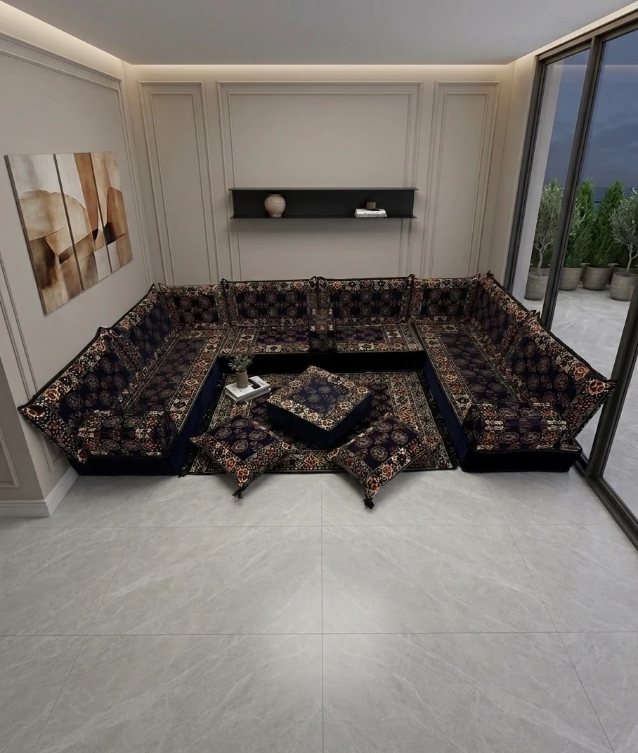 Şark Köşesi Takımı Buhara Lacivert Modeli 18 Parça (20 CM MİNDER KALINLIĞI)
