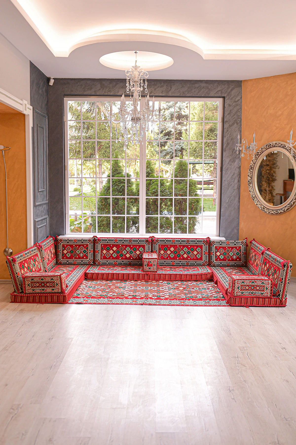 Şark Köşesi Takımı Konsepti Kırmızı Şili Modeli Koltuk Takımı Sünger Dahil (15 Parça)