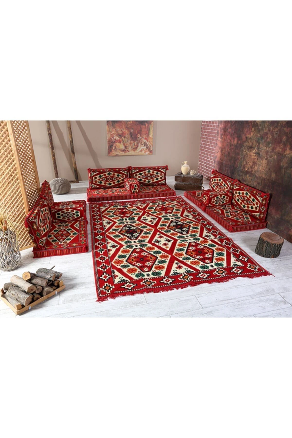 1.kalite Şark Köşesi Takımı Konsepti Yörük Kırmızı Modeli Sünger Dahil (13 Parça)