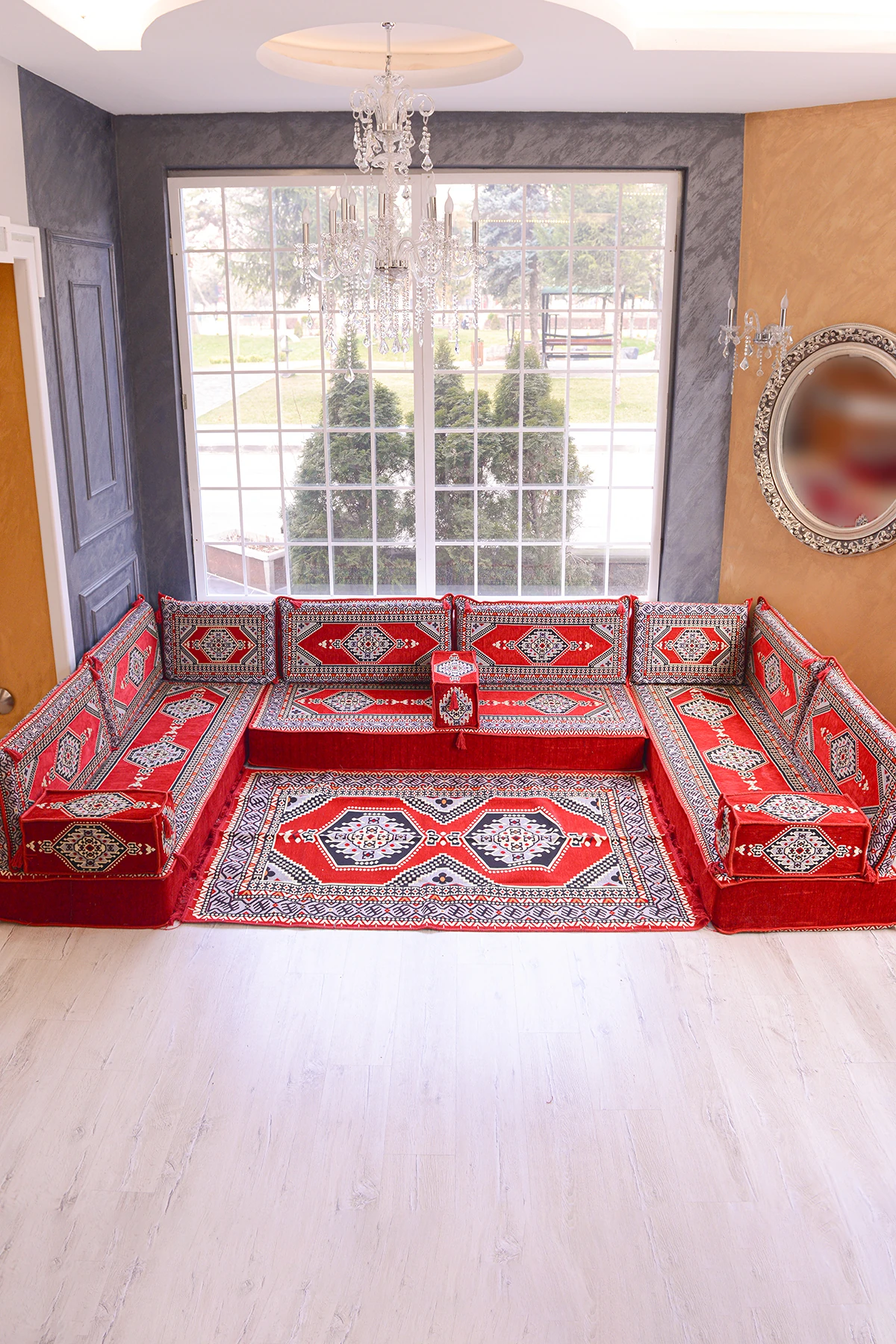 Şark Köşesi Takımı (20 CM MİNDER KALINLIĞI) Mavi Yahyalı Modeli 15 Parça - Kırmızı