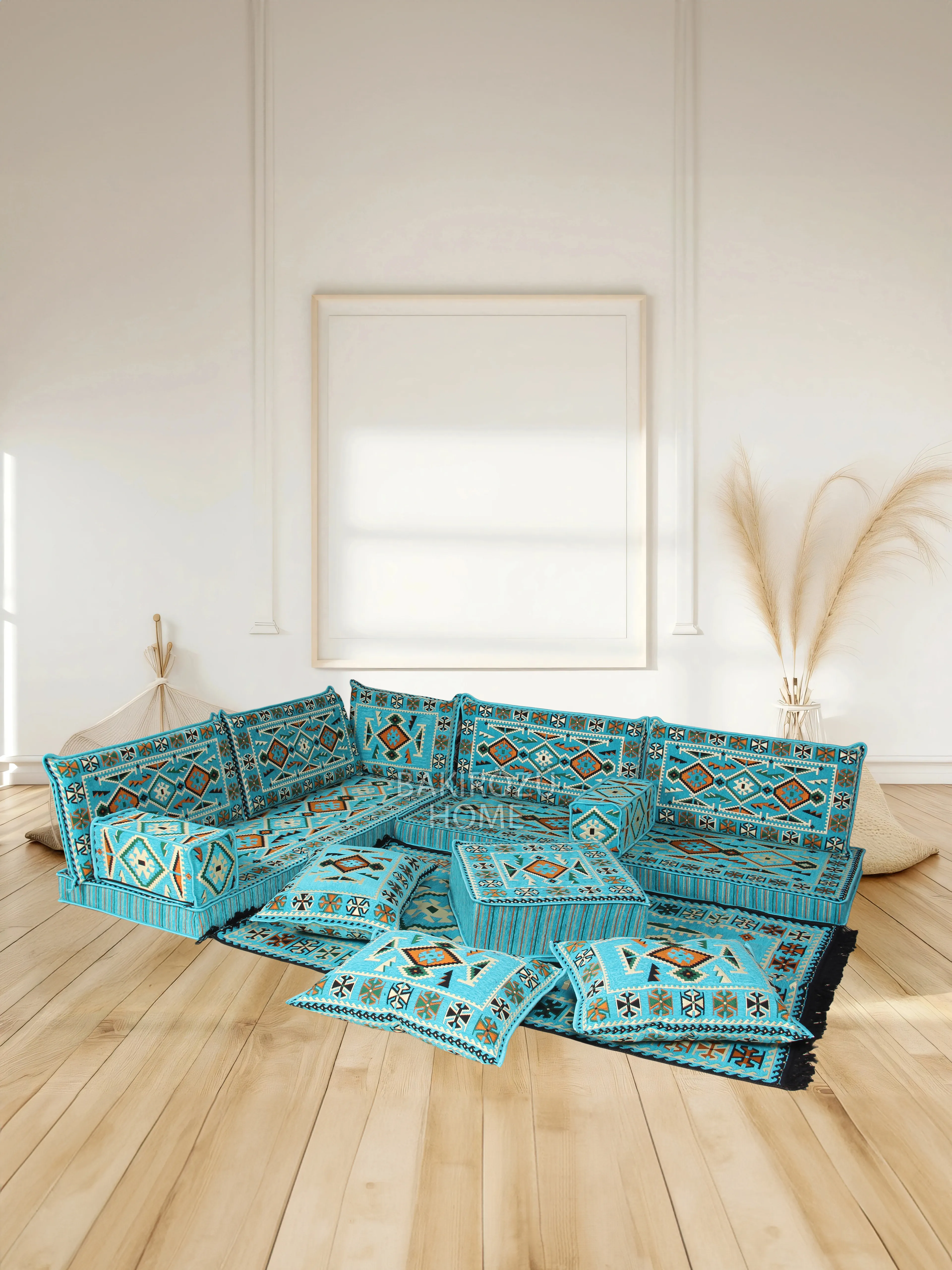 Şark Köşesi Takımı Anadolu Modeli Koltuk Takımı Sünger Dahil 14 Parça - Turkuaz