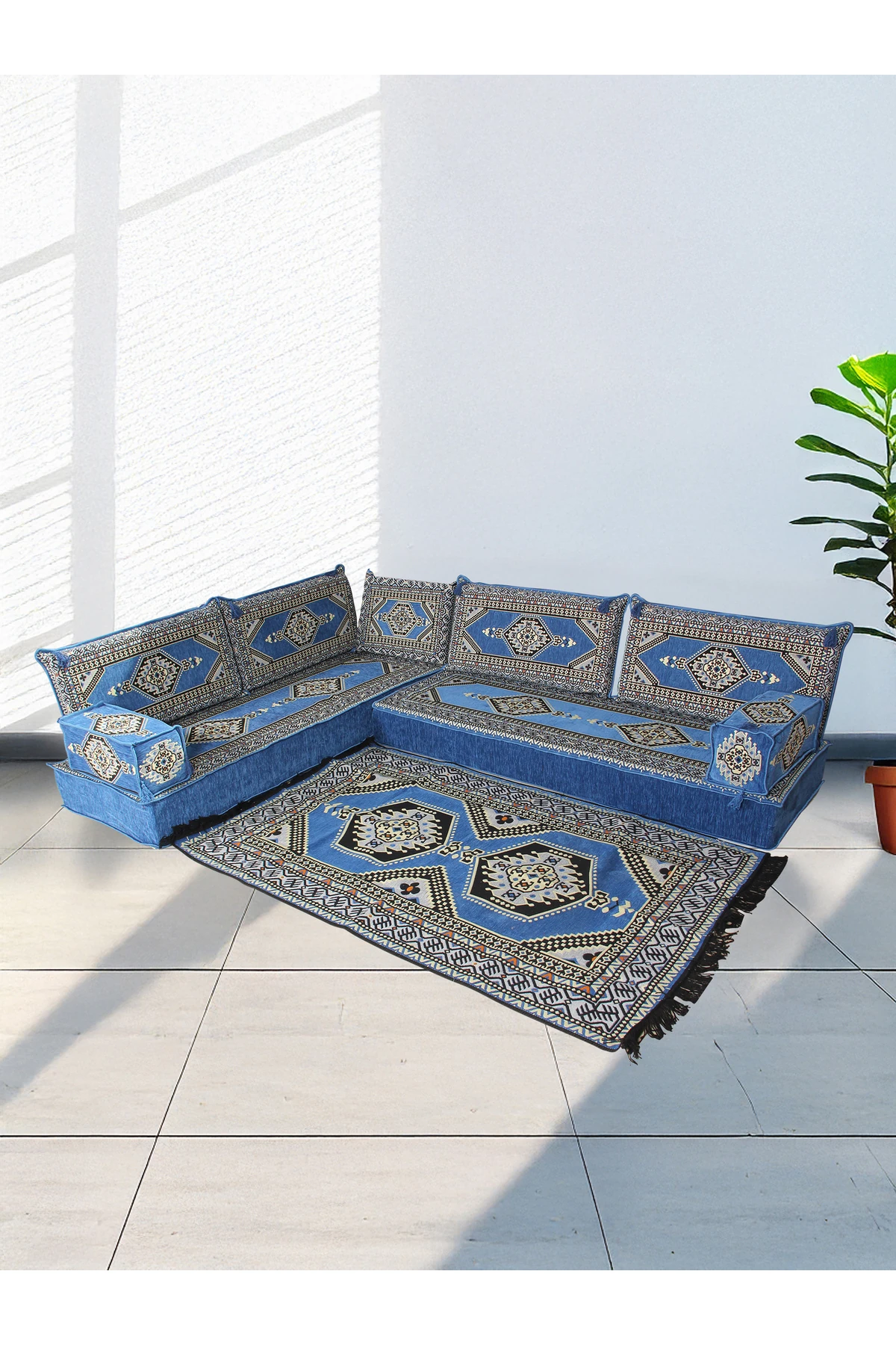 Şark Köşesi Takımı (20 CM MİNDER KALINLIĞI) Mavi Yahyalı Modeli 10 Parça - Mavi