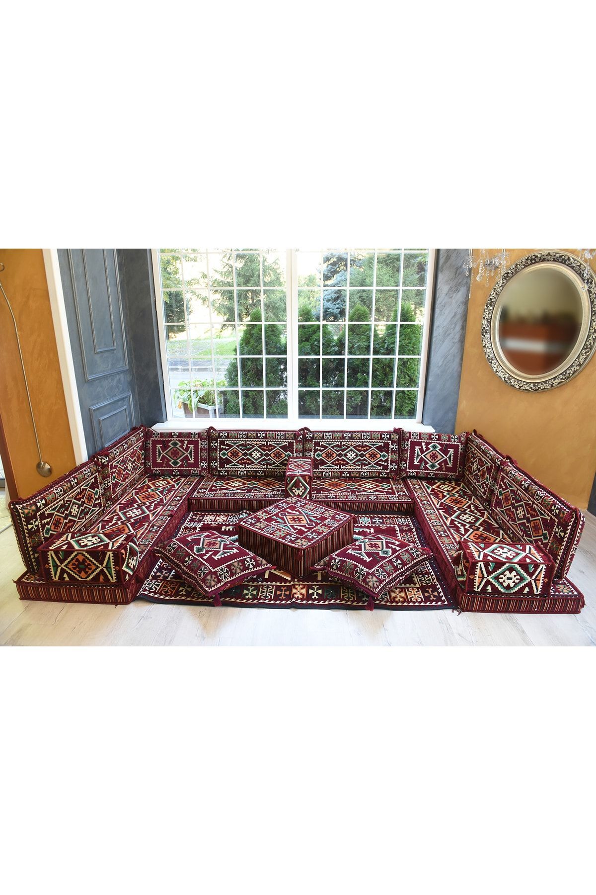 Şark Köşesi Takımı Konsepti Bordo Anadolu Modeli Koltuk Takımı Sünger Dahil (18 Parça)