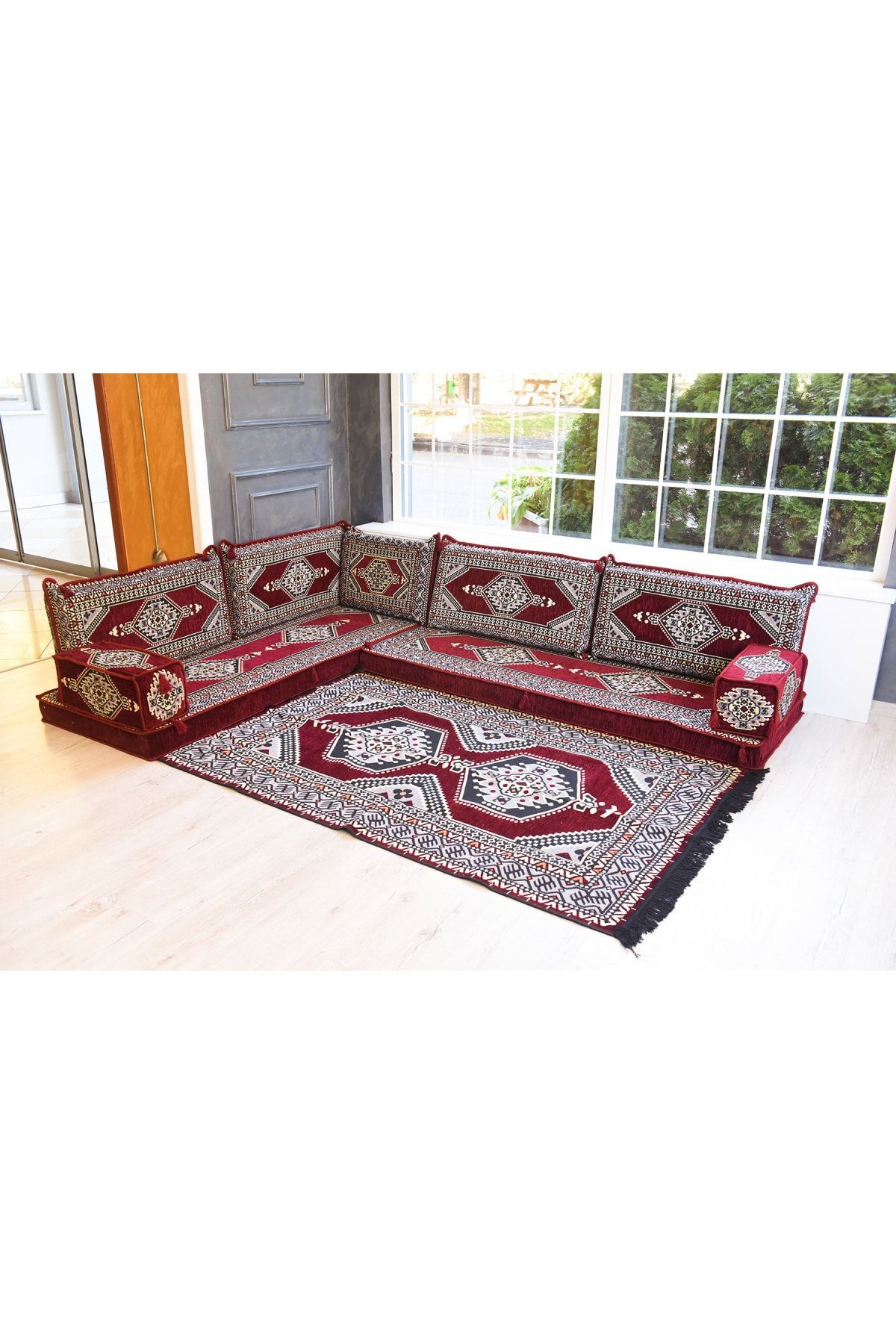 Şark Köşesi Takımı Konsepti Saraylı Bordo Modeli Koltuk Takımı Sünger Dahil (10 Parça)
