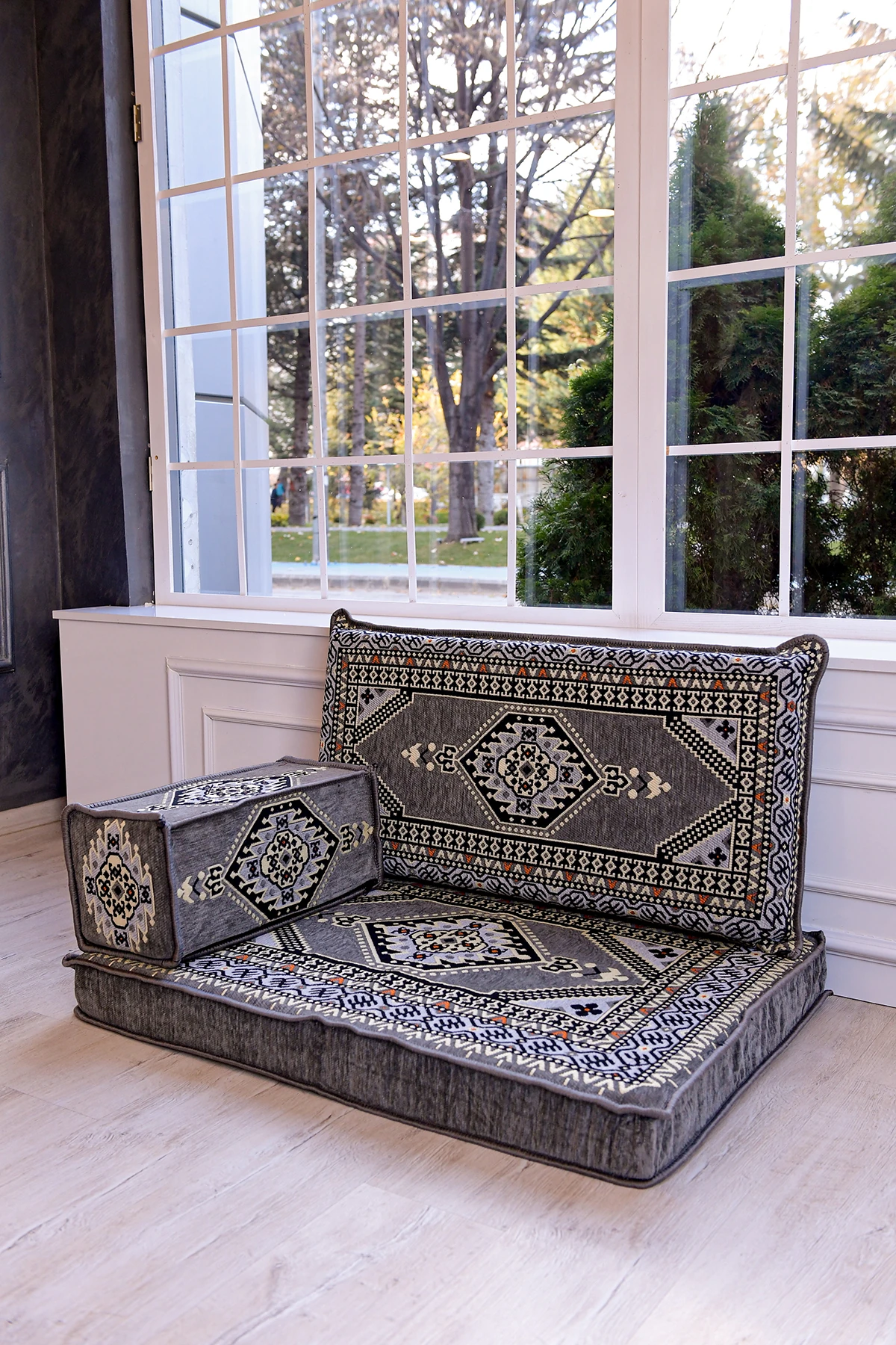 Şark Köşesi Takımı , 95 Cm Yer Minderi Takımı Gri Yahyalı Modeli (3 Parça)