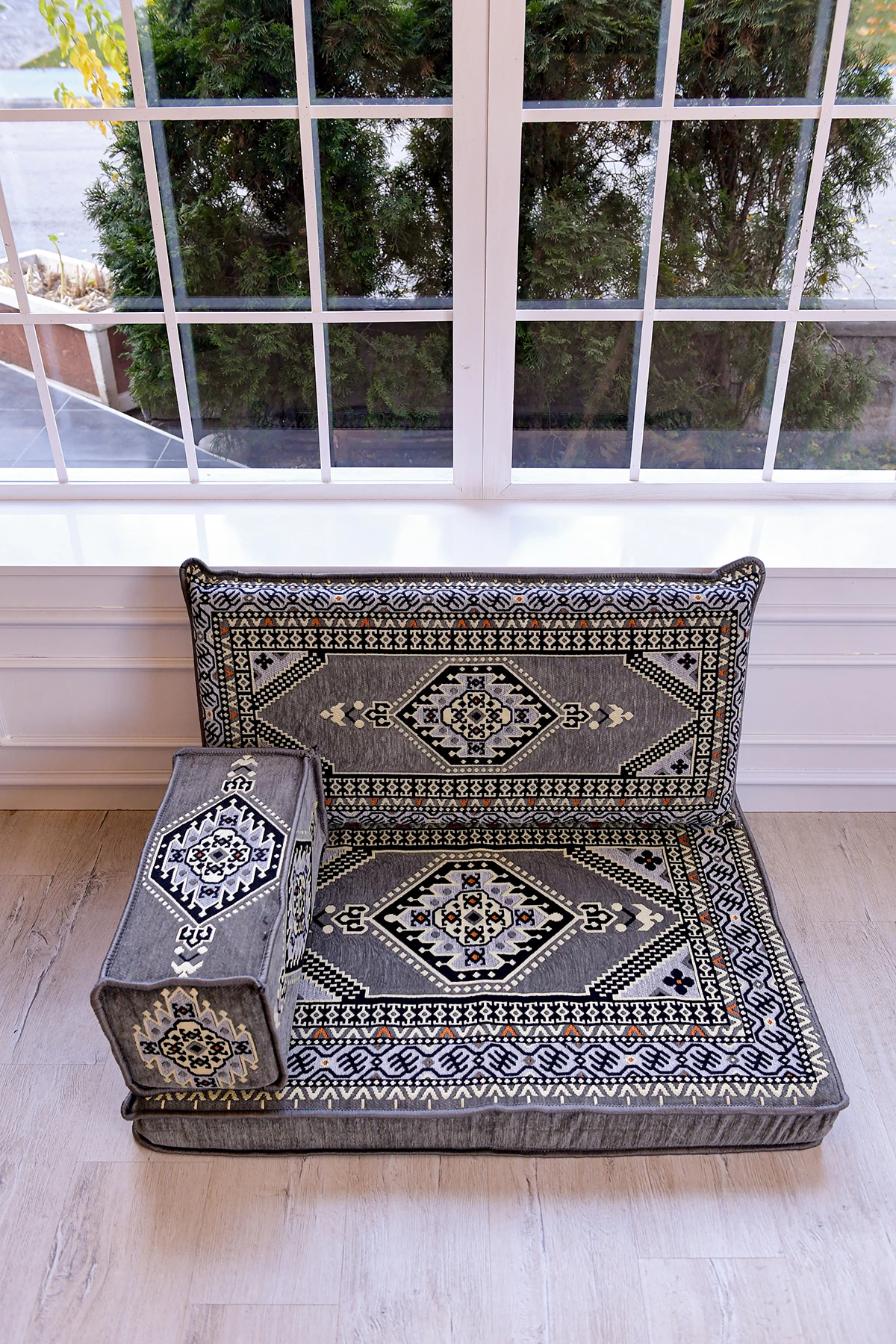 Şark Köşesi Takımı , 95 Cm Yer Minderi Takımı Gri Yahyalı Modeli (3 Parça)