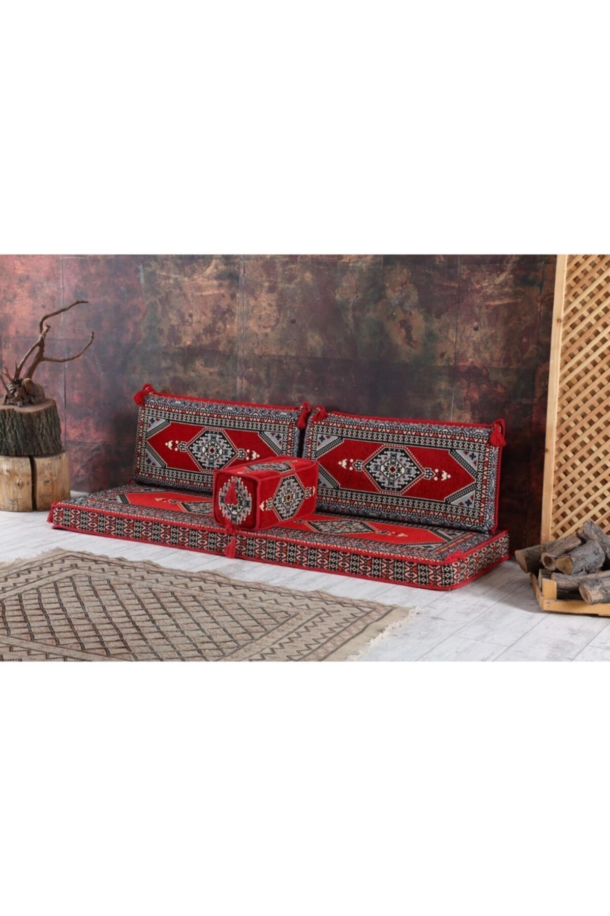 1.kalite Şark Köşesi Takımı Konsepti Yahyalı Kırmızı Modeli Sünger Dahil (13 Parça)