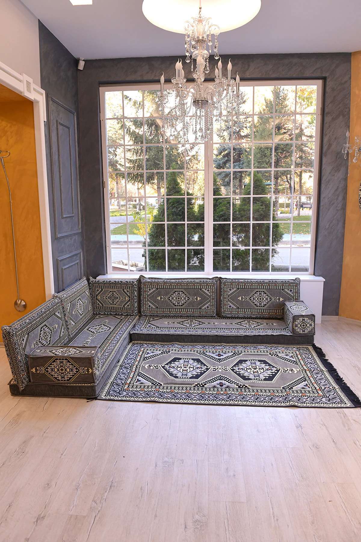 Şark Köşesi Takımı Konsepti Yahyalı Gri Modeli Koltuk Takımı Sünger Dahil (10 Parça)